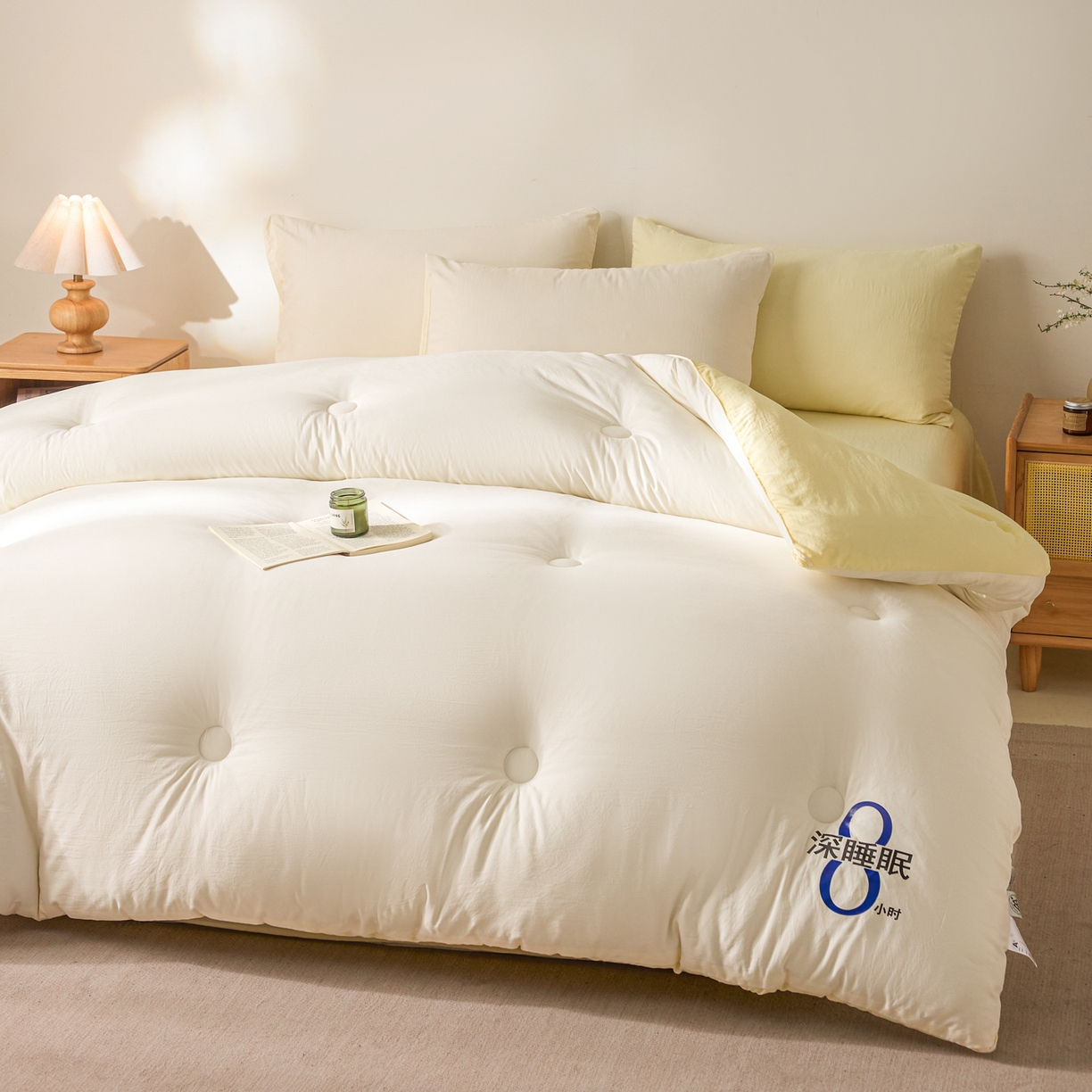 91家纺网 家纺一手货源 找家纺 芬晴家纺 2026春夏新款A类纯色棉花被冬被被子被芯 深睡眠-白+米