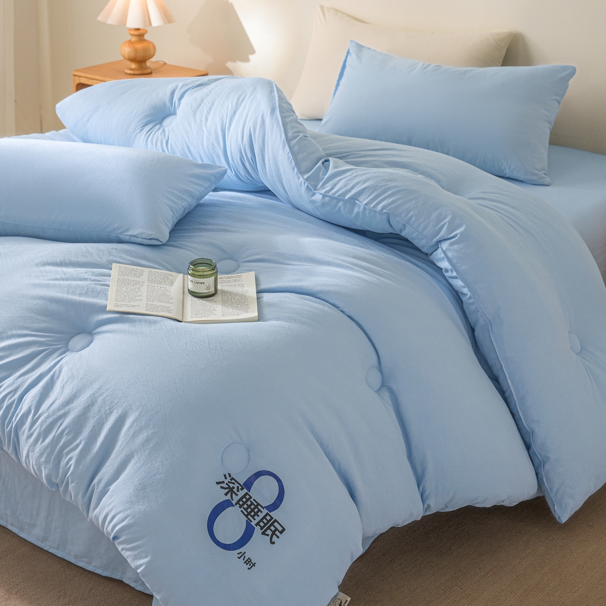 91家纺网 家纺一手货源 找家纺 芬晴家纺 2026春夏新款A类纯色棉花被冬被被子被芯 深睡眠-水蓝