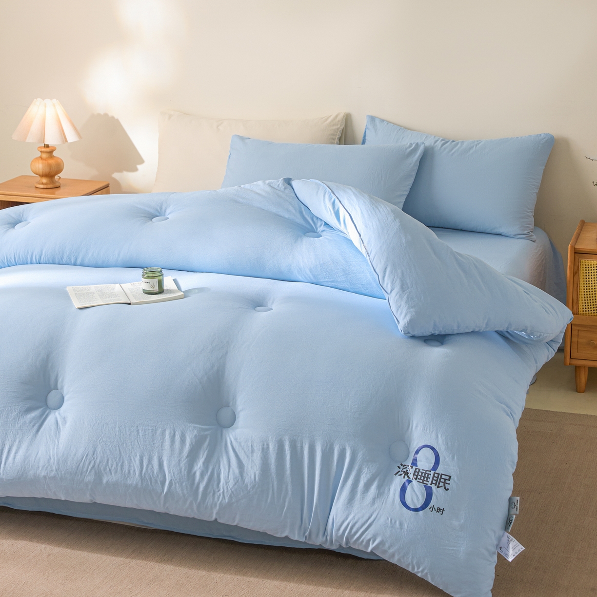 91家纺网 家纺一手货源 找家纺 芬晴家纺 2026春夏新款A类纯色棉花被冬被被子被芯 深睡眠-水蓝