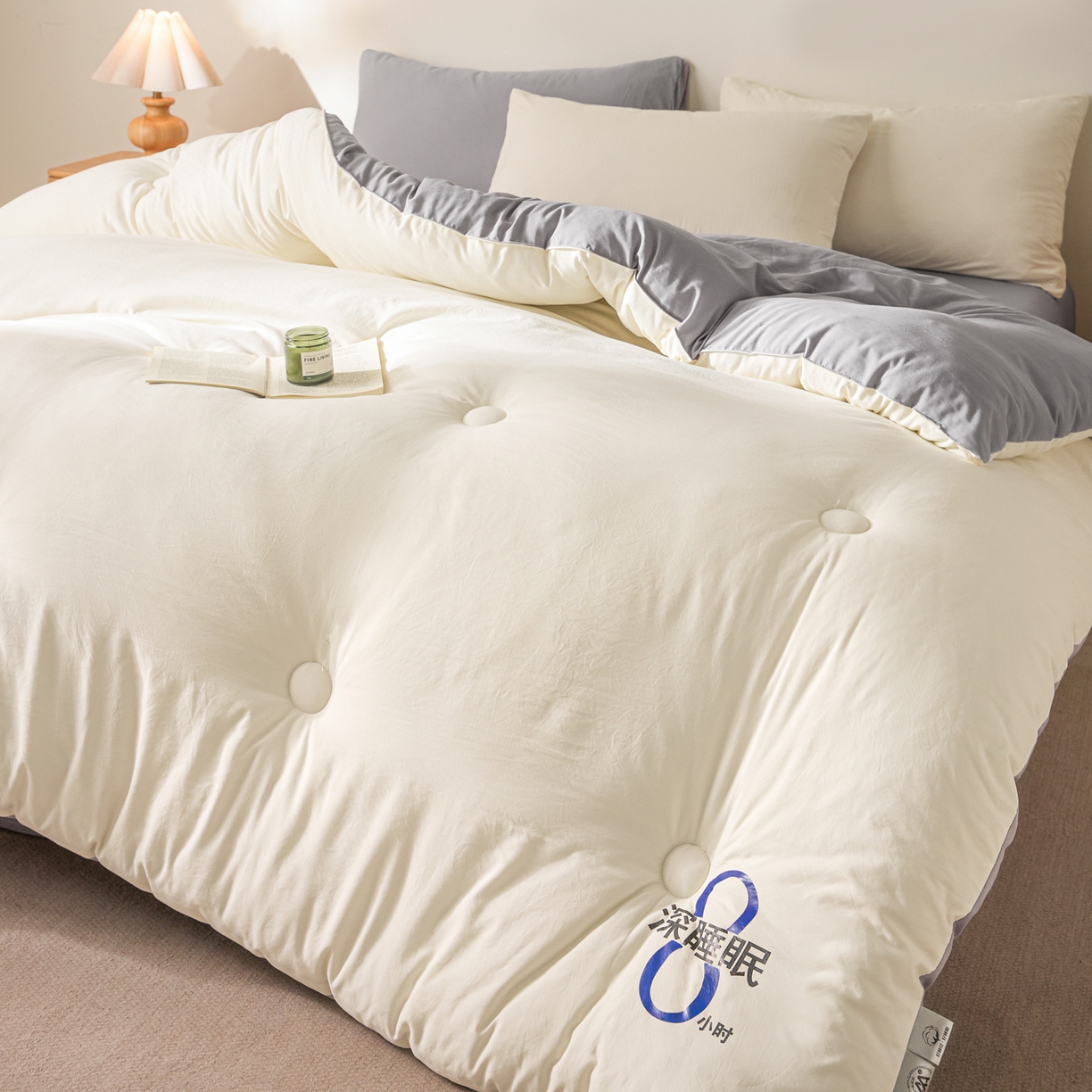 91家纺网 家纺一手货源 找家纺 芬晴家纺 2026春夏新款A类纯色棉花被冬被被子被芯 深睡眠-灰白