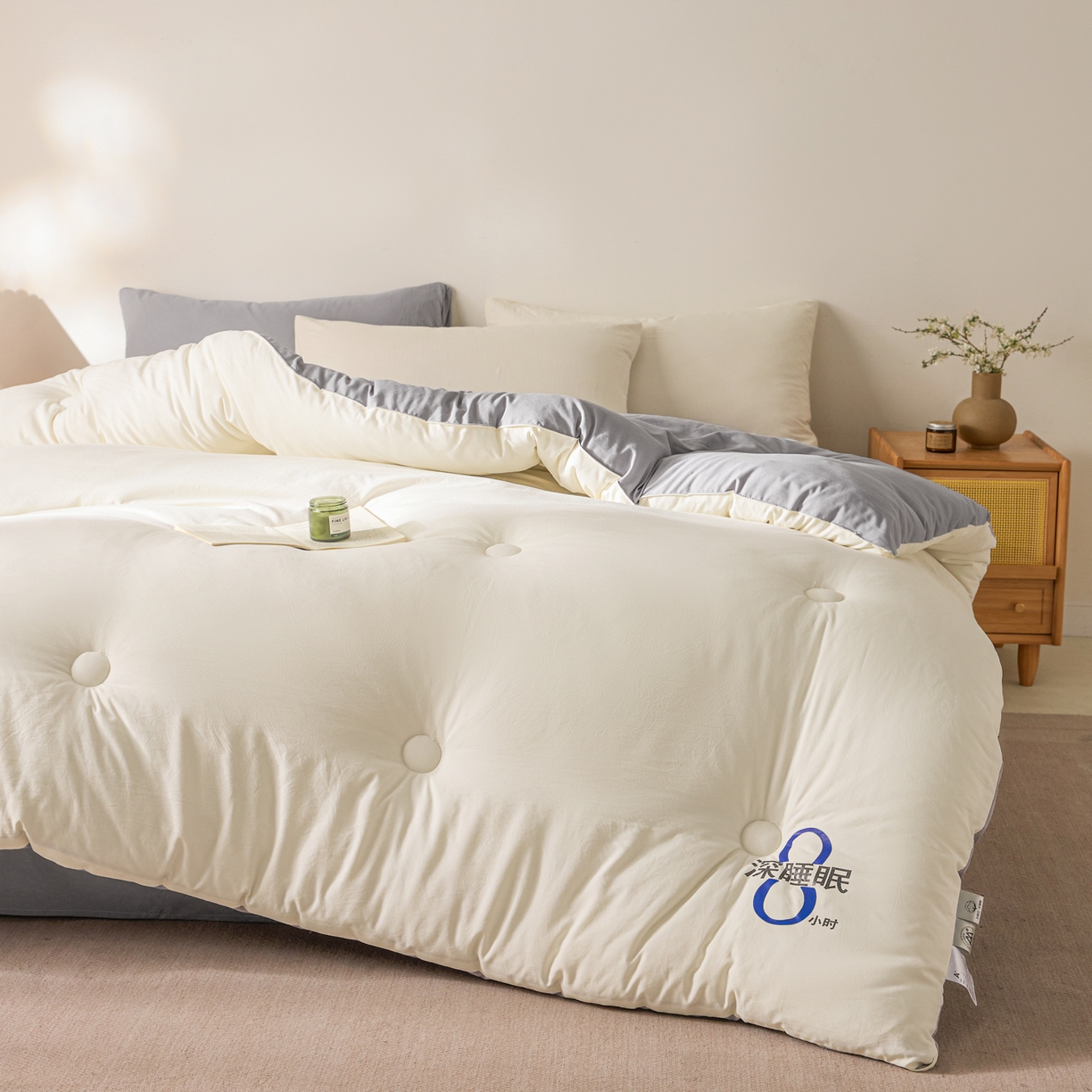 91家纺网 家纺一手货源 找家纺 芬晴家纺 2026春夏新款A类纯色棉花被冬被被子被芯 深睡眠-灰白