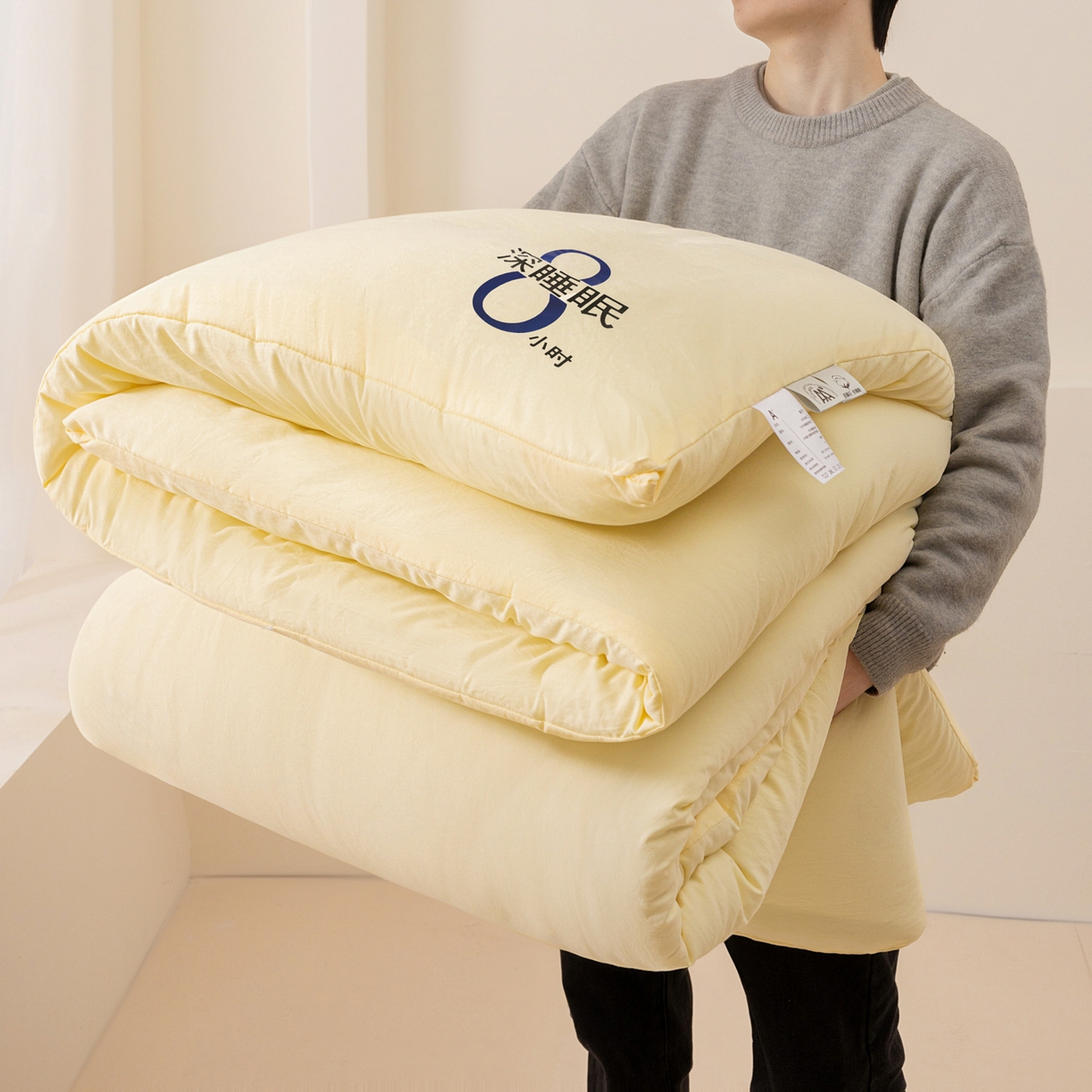 91家纺网 家纺一手货源 找家纺 芬晴家纺 2026春夏新款A类纯色棉花被冬被被子被芯 深睡眠-米黄