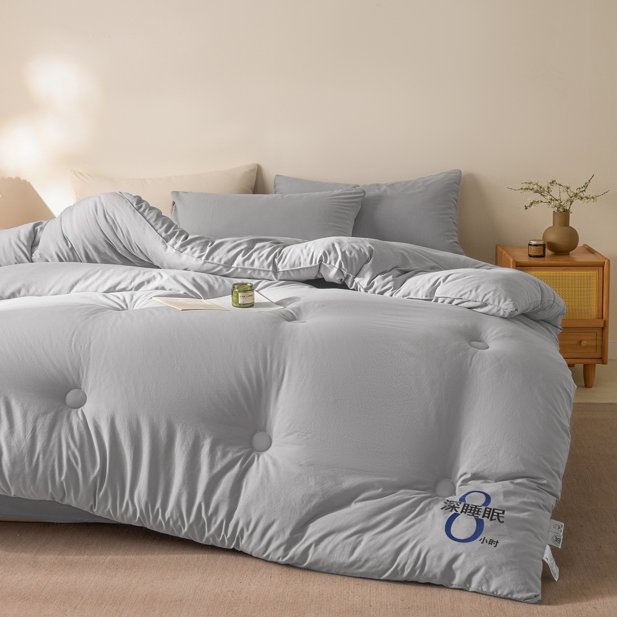 91家纺网 家纺一手货源 找家纺 芬晴家纺 2026春夏新款A类纯色棉花被冬被被子被芯 深睡眠-星灰