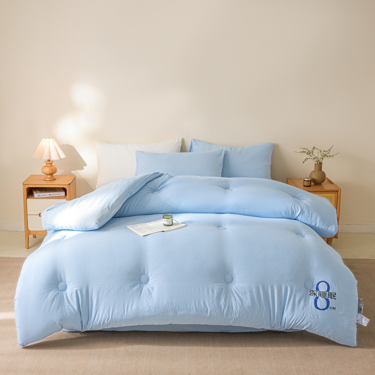 91家纺网 家纺一手货源 找家纺 芬晴家纺 2026春夏新款A类纯色棉花被冬被被子被芯 深睡眠-水蓝