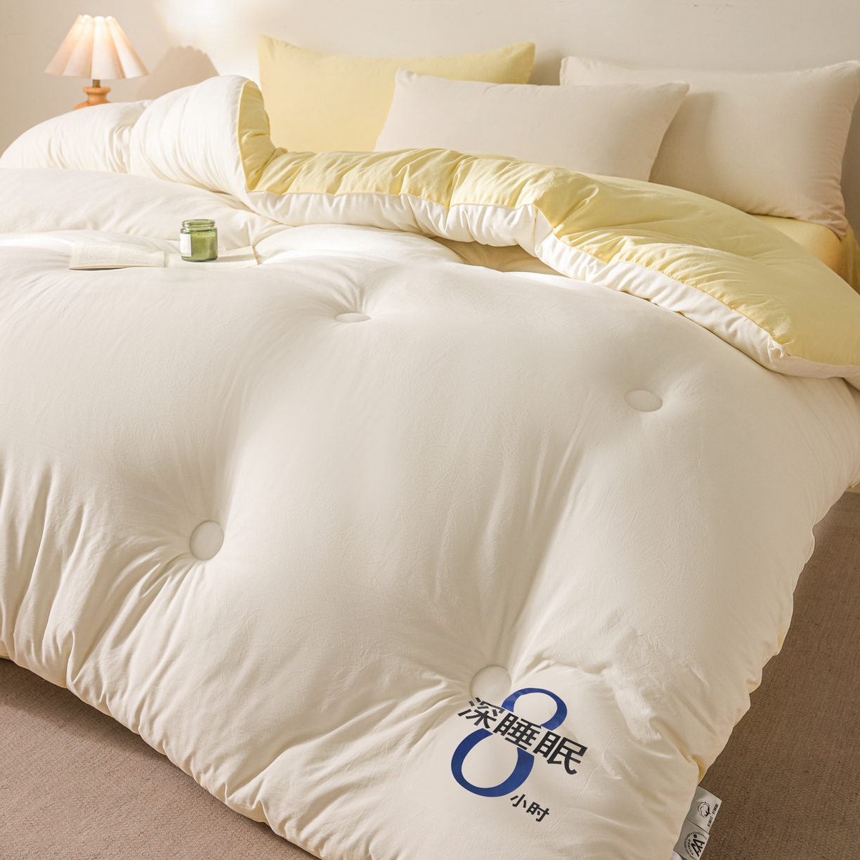 91家纺网 家纺一手货源 找家纺 芬晴家纺 2026春夏新款A类纯色棉花被冬被被子被芯 深睡眠-白+米