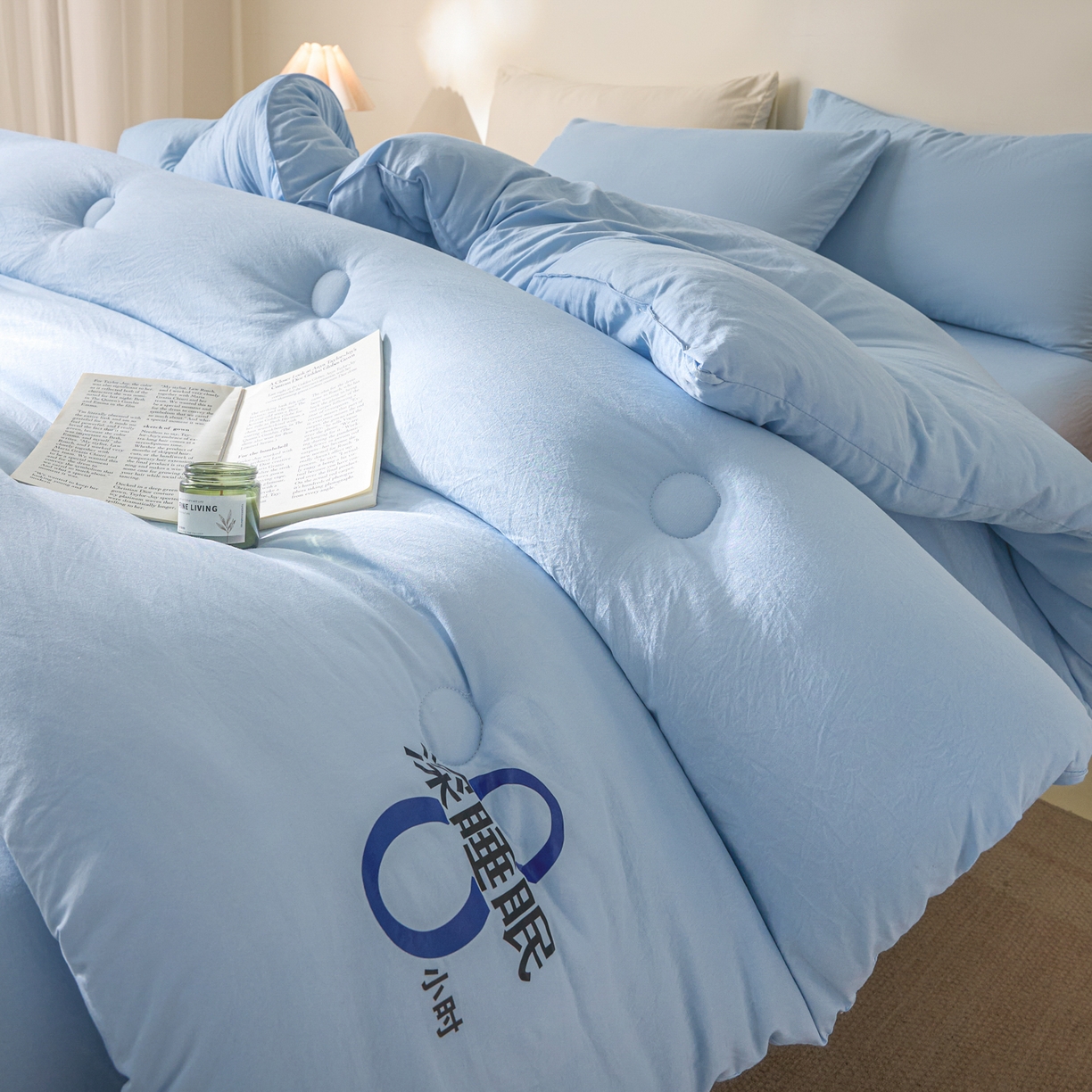 91家纺网 家纺一手货源 找家纺 芬晴家纺 2026春夏新款A类纯色棉花被冬被被子被芯 深睡眠-水蓝