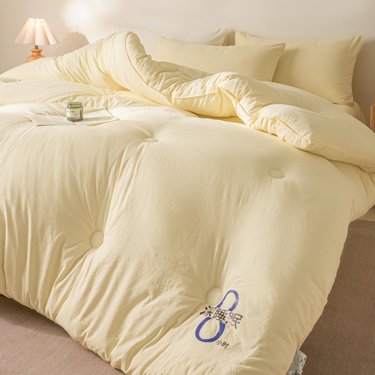 91家纺网 家纺一手货源 找家纺 芬晴家纺 2026春夏新款A类纯色棉花被冬被被子被芯 深睡眠-米黄