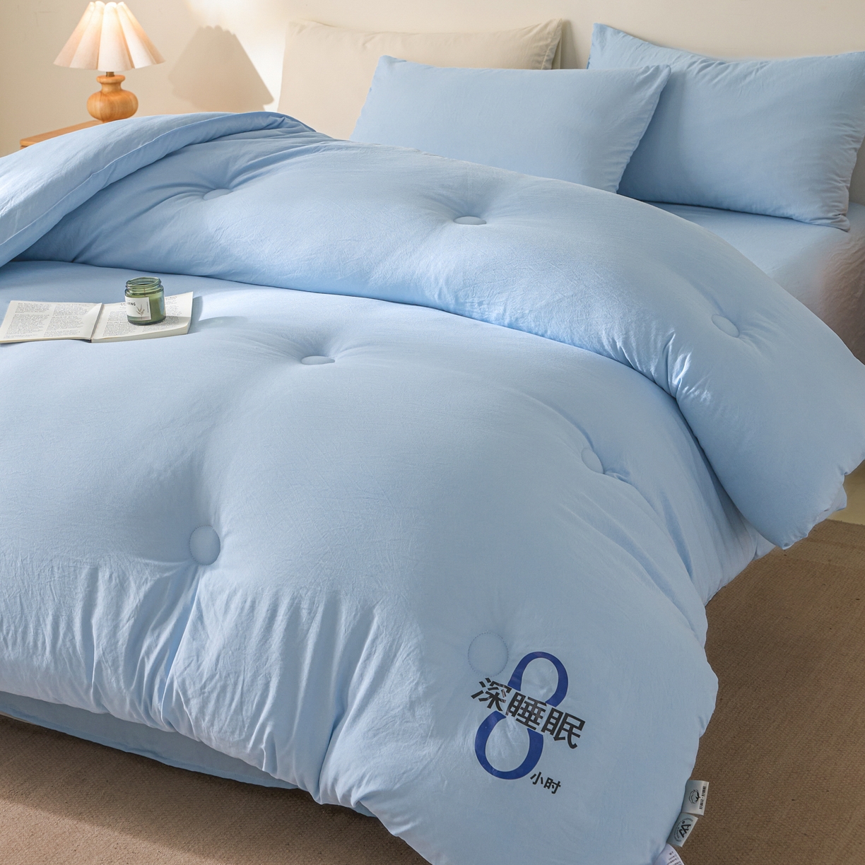 91家纺网 家纺一手货源 找家纺 芬晴家纺 2026春夏新款A类纯色棉花被冬被被子被芯 深睡眠-水蓝