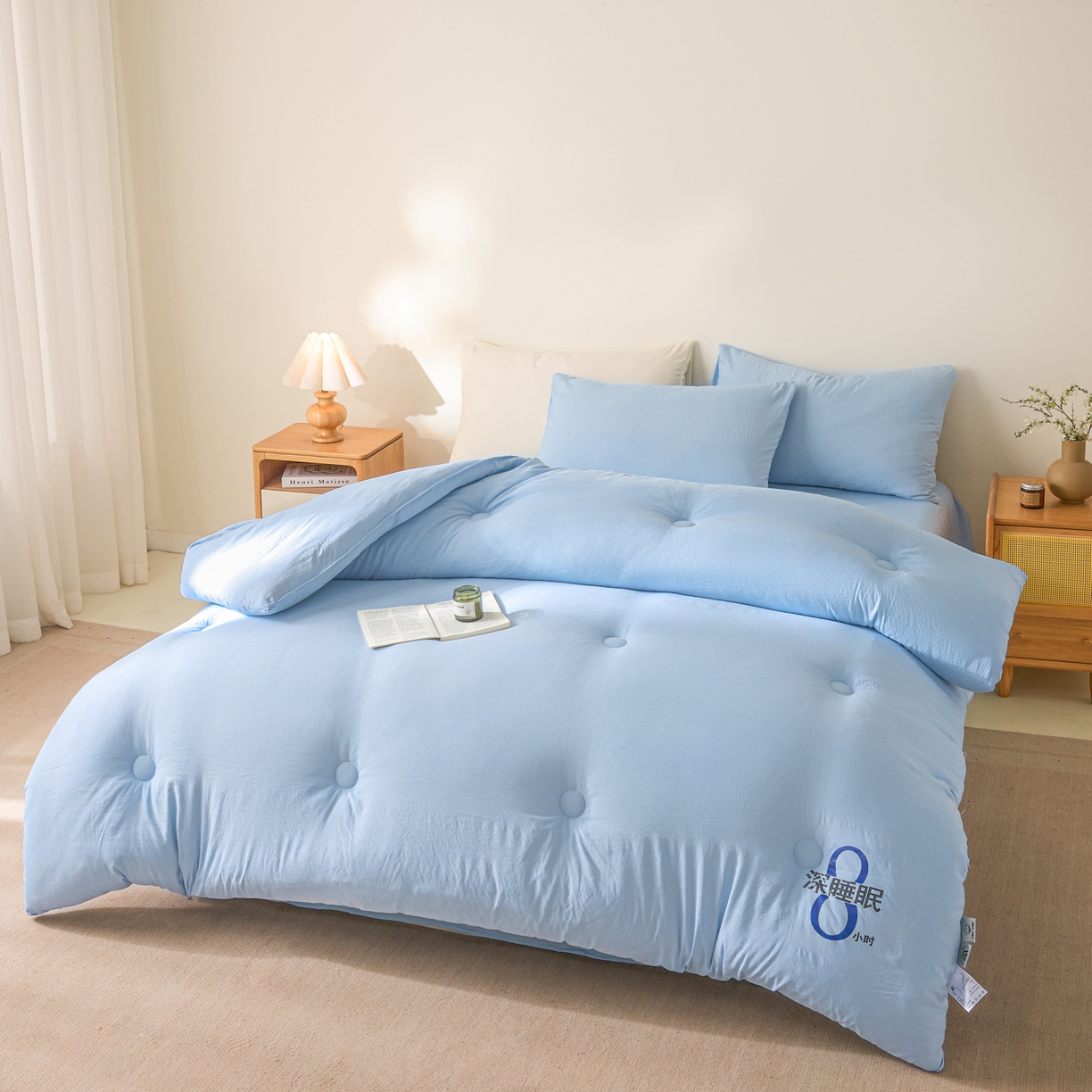91家纺网 家纺一手货源 找家纺 芬晴家纺 2026春夏新款A类纯色棉花被冬被被子被芯 深睡眠-水蓝