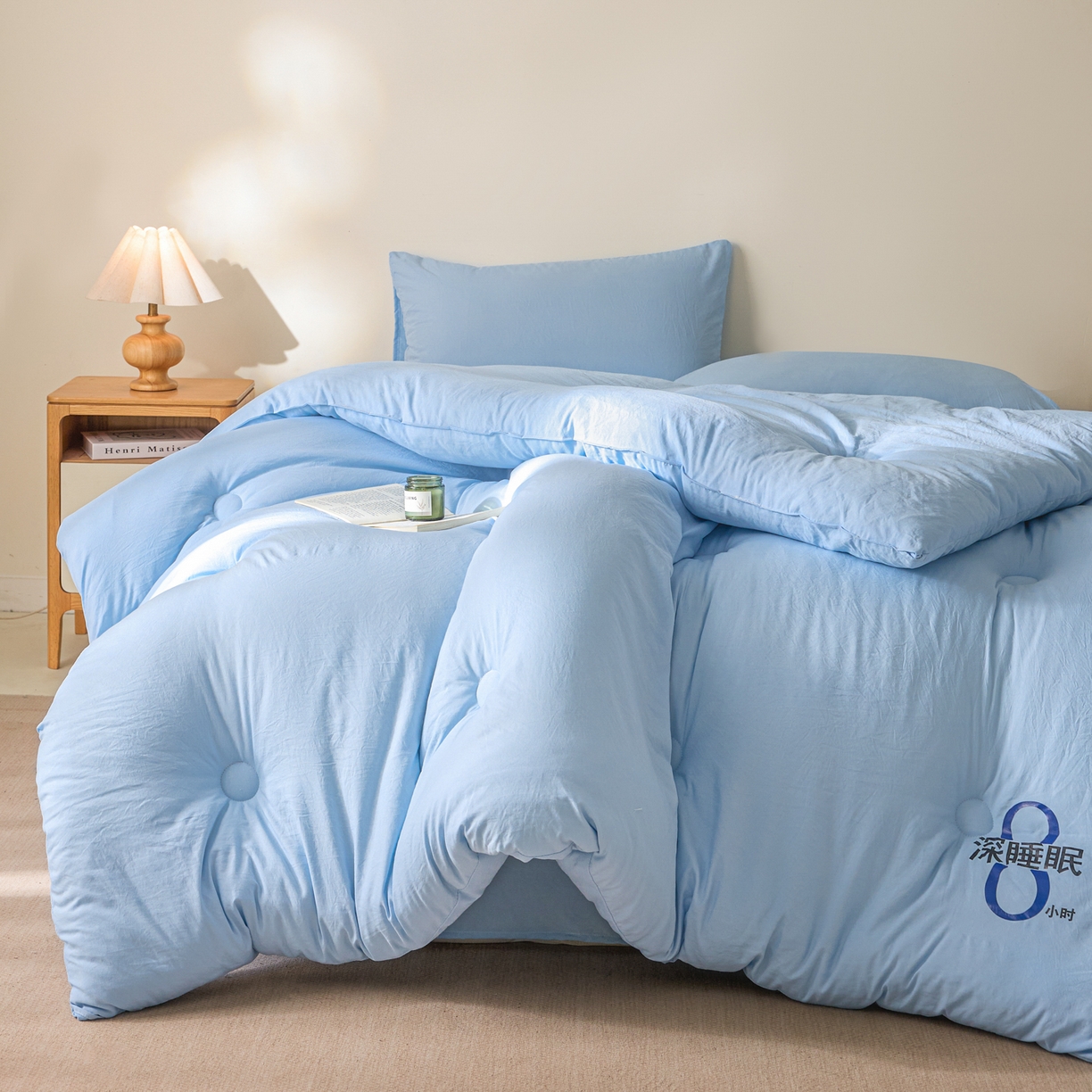 91家纺网 家纺一手货源 找家纺 芬晴家纺 2026春夏新款A类纯色棉花被冬被被子被芯 深睡眠-水蓝