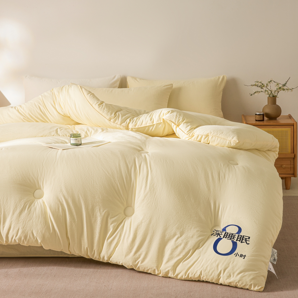 91家纺网 家纺一手货源 找家纺 芬晴家纺 2026春夏新款A类纯色棉花被冬被被子被芯 深睡眠-米黄