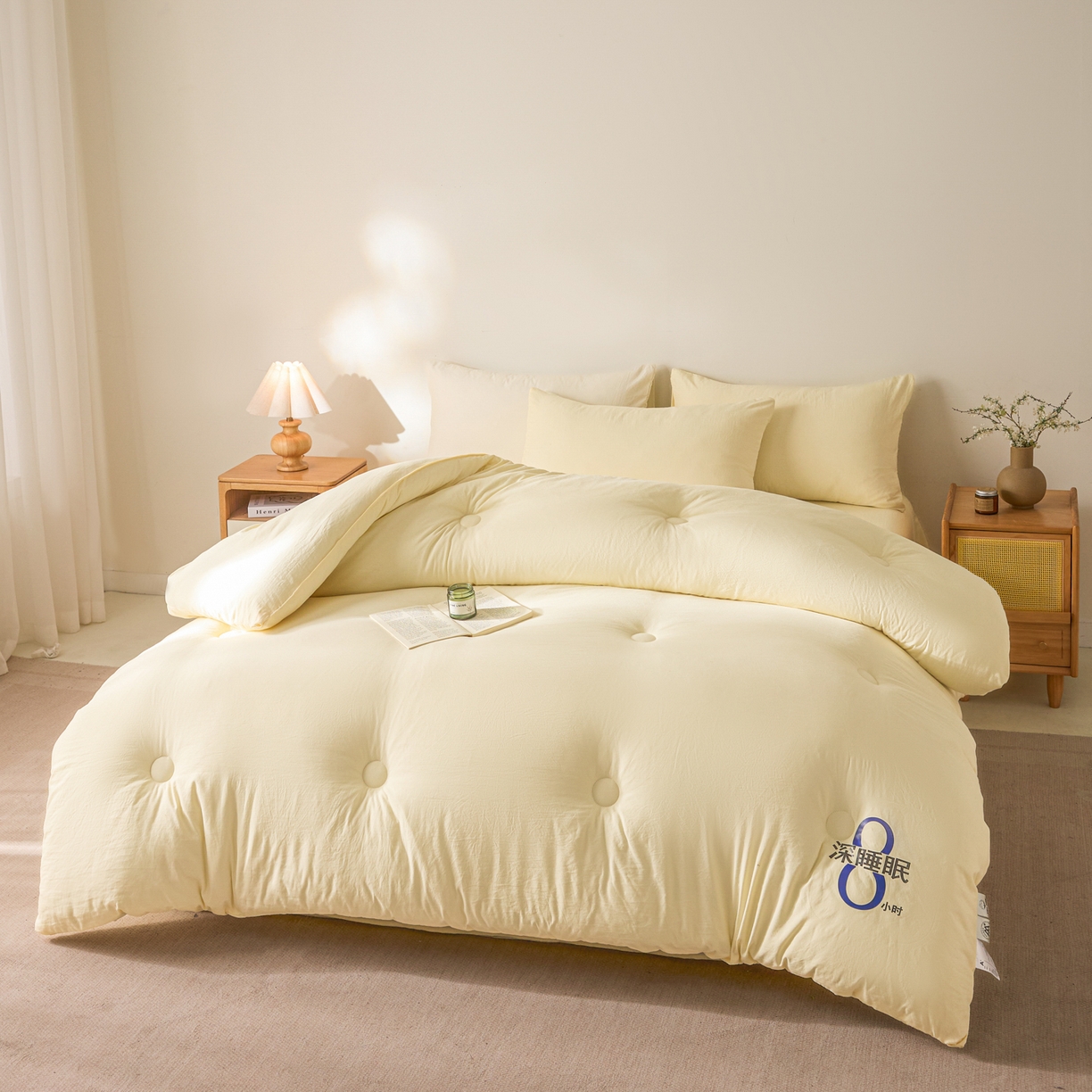 91家纺网 家纺一手货源 找家纺 芬晴家纺 2026春夏新款A类纯色棉花被冬被被子被芯 深睡眠-米黄