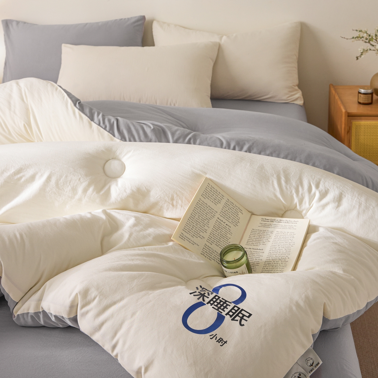 91家纺网 家纺一手货源 找家纺 芬晴家纺 2026春夏新款A类纯色棉花被冬被被子被芯 深睡眠-灰白