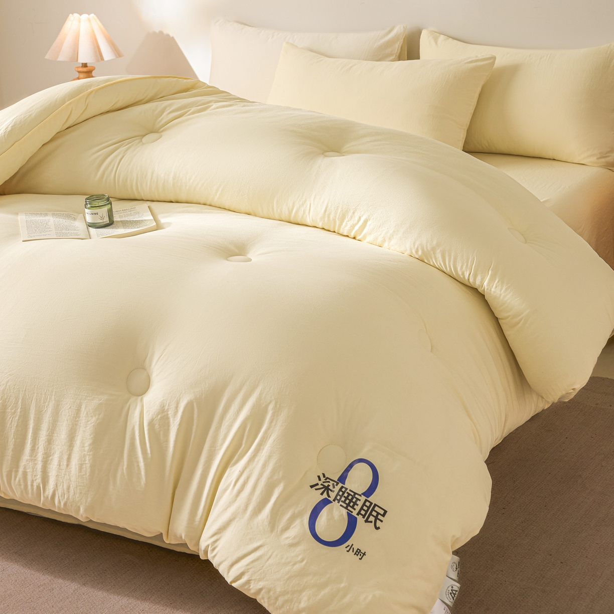 91家纺网 家纺一手货源 找家纺 芬晴家纺 2026春夏新款A类纯色棉花被冬被被子被芯 深睡眠-米黄