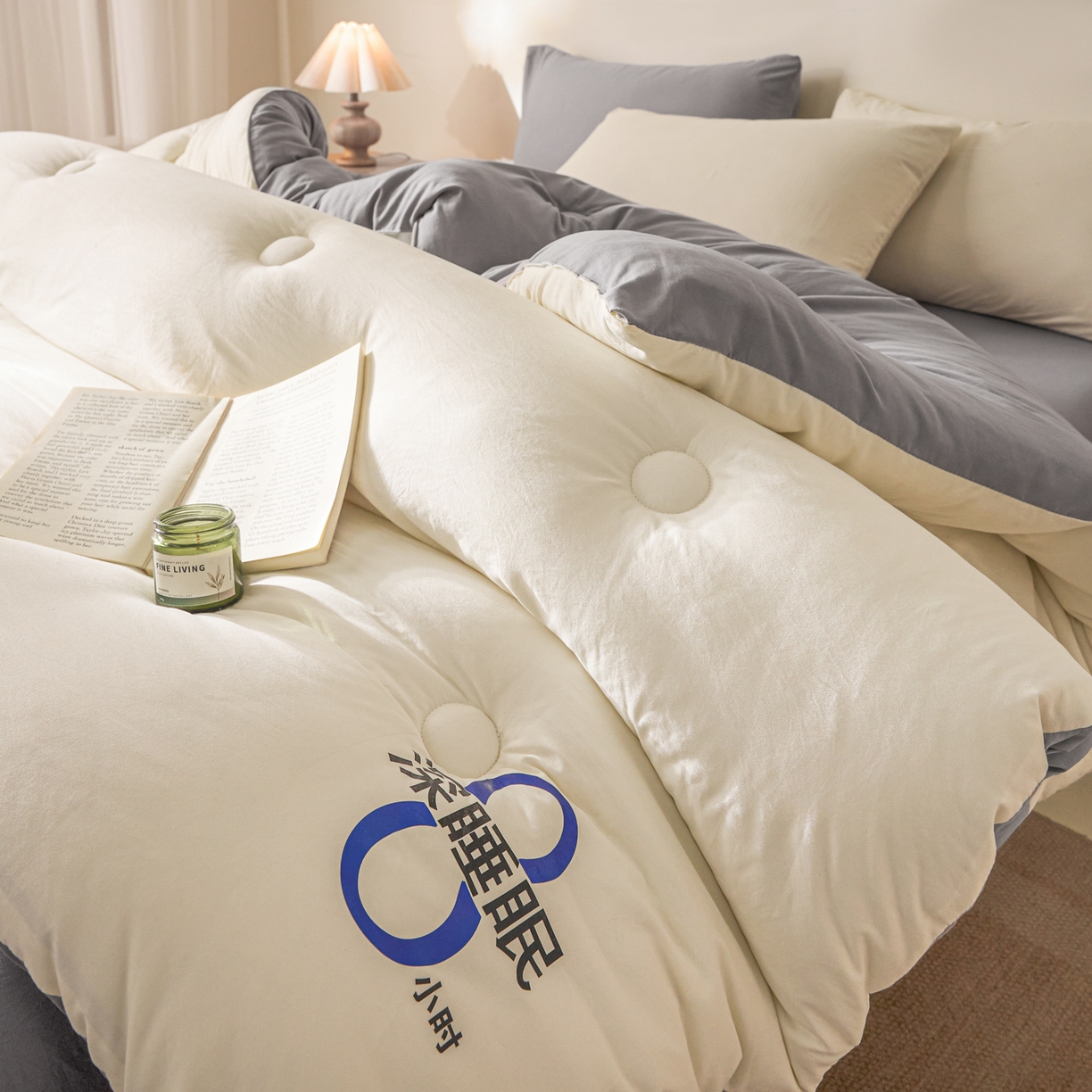 91家纺网 家纺一手货源 找家纺 芬晴家纺 2026春夏新款A类纯色棉花被冬被被子被芯 深睡眠-灰白