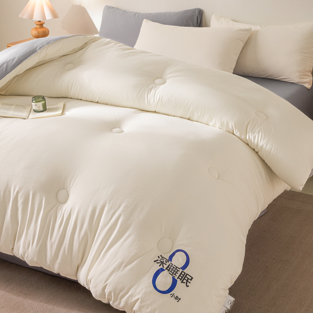 91家纺网 家纺一手货源 找家纺 芬晴家纺 2026春夏新款A类纯色棉花被冬被被子被芯 深睡眠-灰白