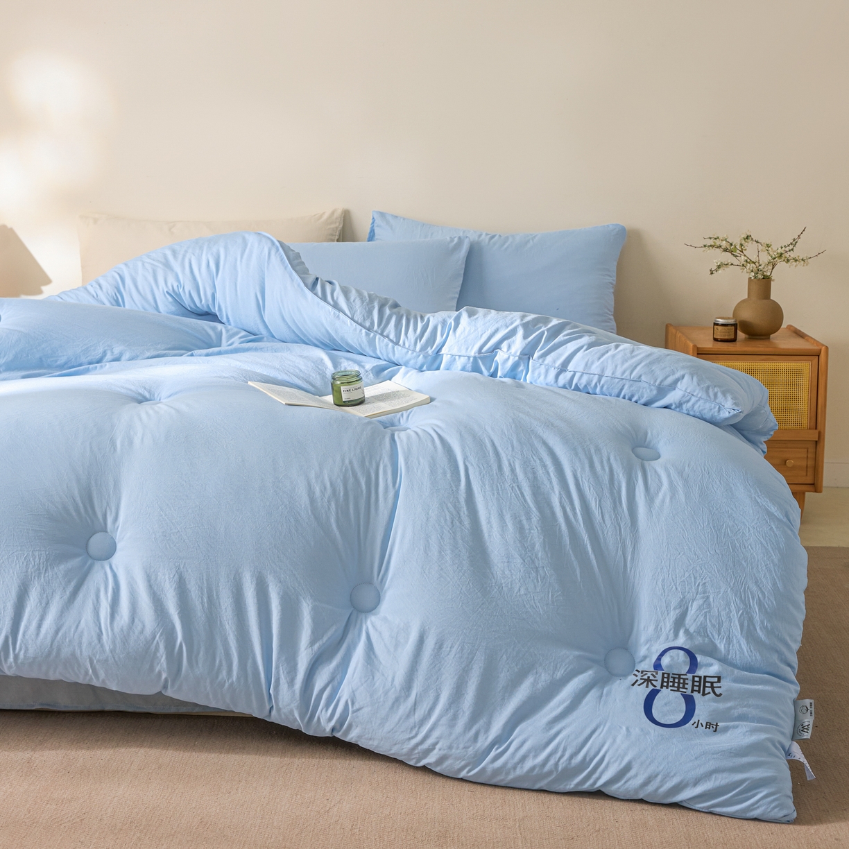 91家纺网 家纺一手货源 找家纺 芬晴家纺 2026春夏新款A类纯色棉花被冬被被子被芯 深睡眠-水蓝