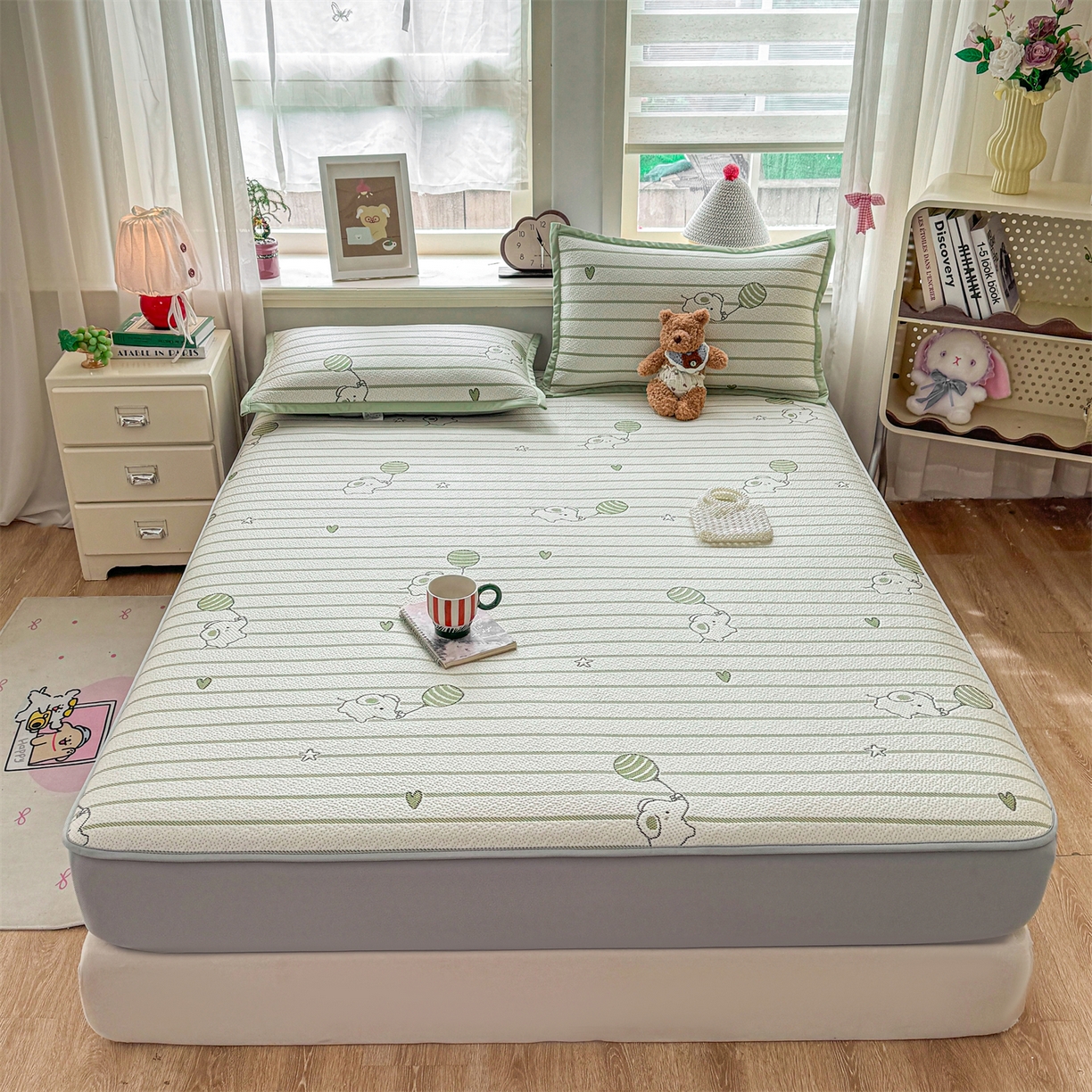 91家纺网 家纺一手货源 找家纺 （总）源舍家纺 2026新款A类PE卡通凉席三件套小红书爆款可水洗空调软席凉感值超0.25-床笠