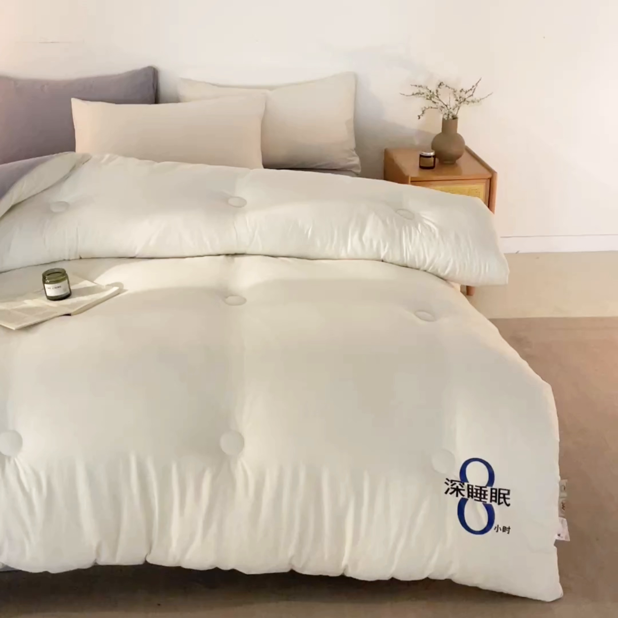 91家纺网 家纺一手货源 找家纺 芬晴家纺 2026春夏新款A类纯色棉花被冬被被子被芯 深睡眠-灰白