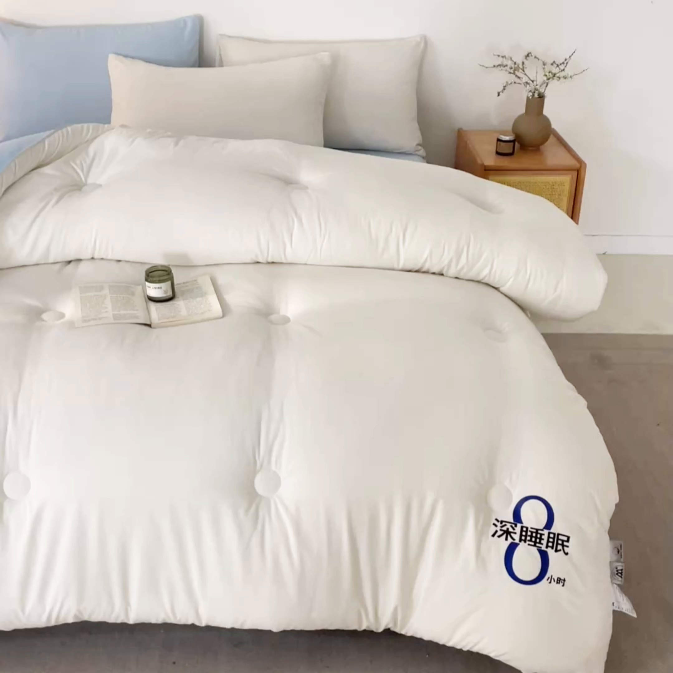 91家纺网 家纺一手货源 找家纺 芬晴家纺 2026春夏新款A类纯色棉花被冬被被子被芯 深睡眠-白蓝