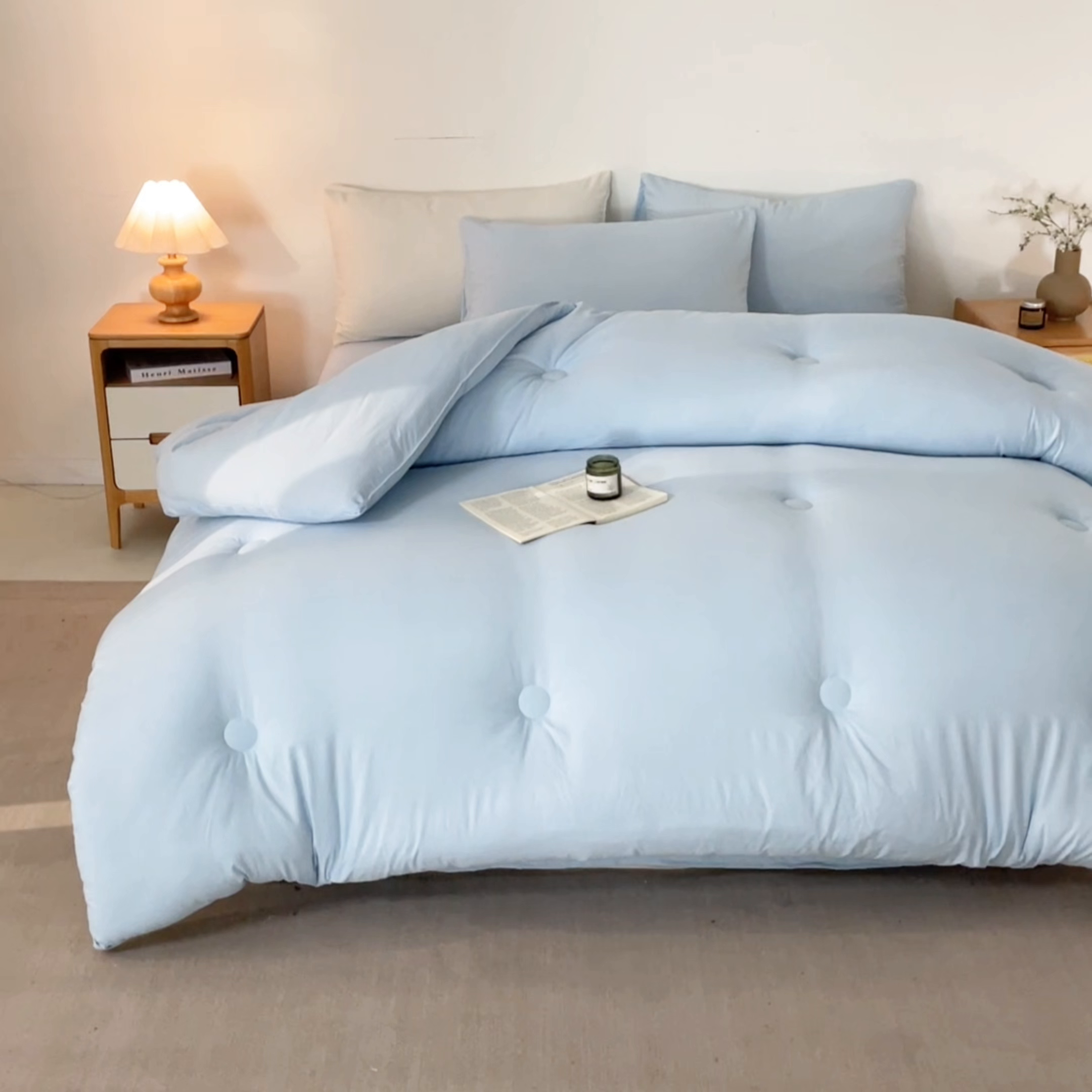 91家纺网 家纺一手货源 找家纺 芬晴家纺 2026春夏新款A类纯色棉花被冬被被子被芯 深睡眠-水蓝