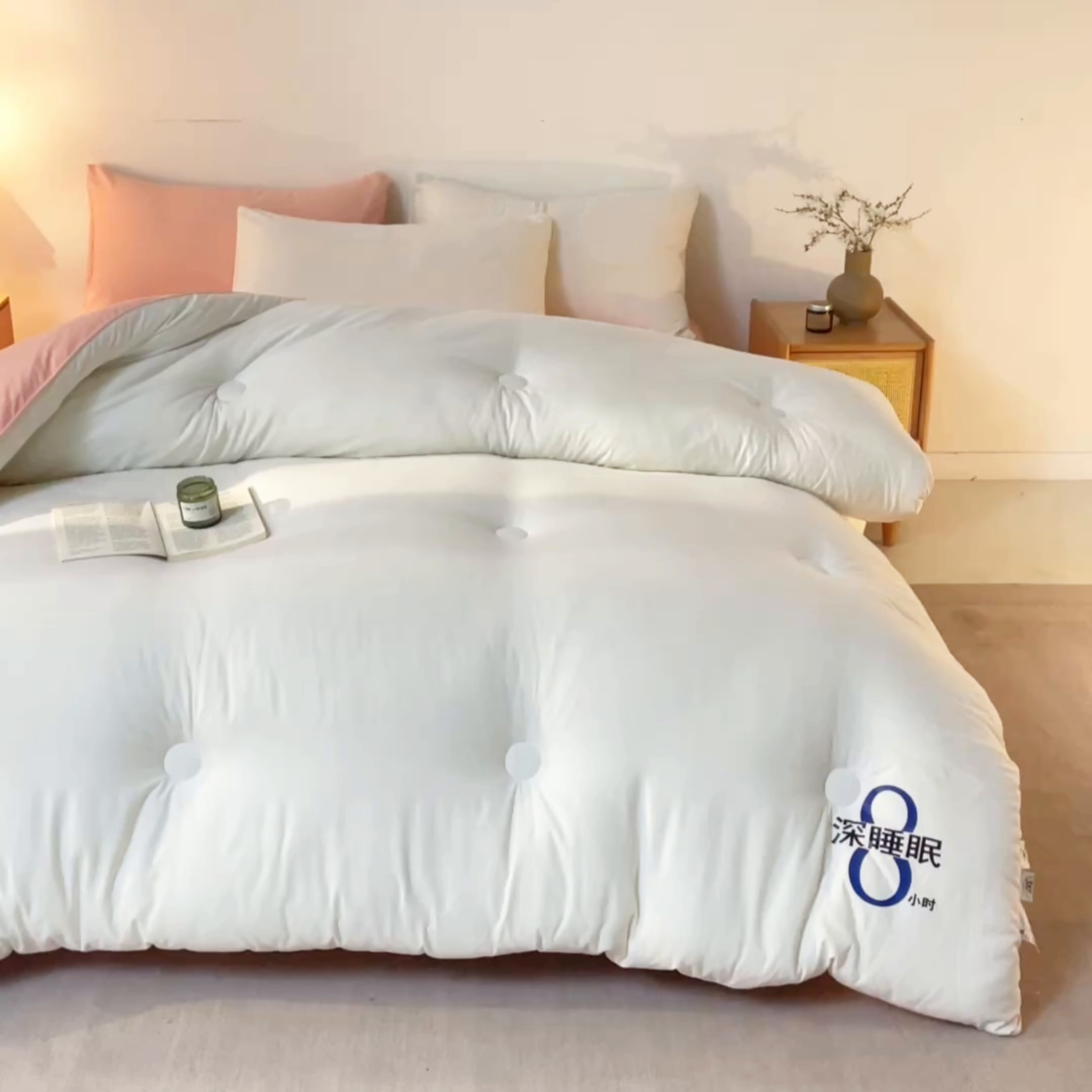 91家纺网 家纺一手货源 找家纺 芬晴家纺 2026春夏新款A类纯色棉花被冬被被子被芯 深睡眠-白玉