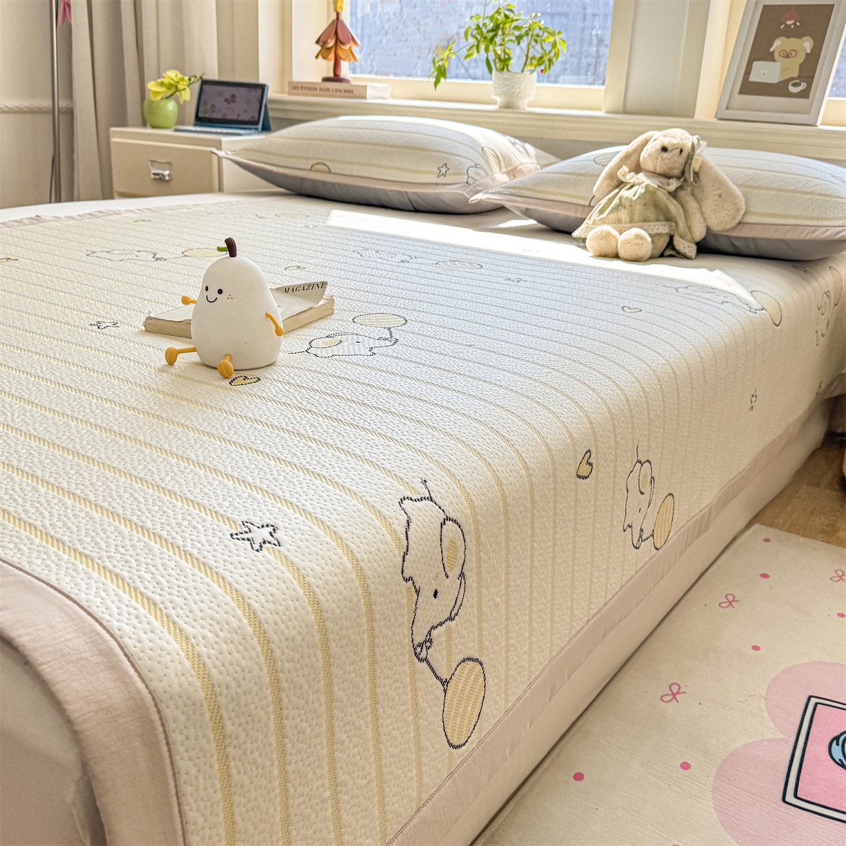 91家纺网 家纺一手货源 找家纺 （总）源舍家纺 2026新款A类PE卡通凉席三件套小红书爆款可水洗空调软席凉感值超0.25-床笠