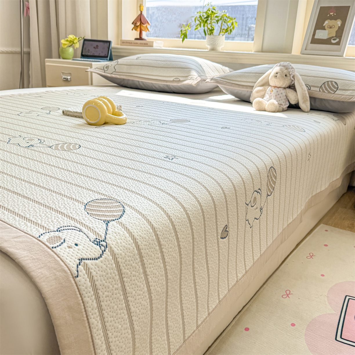 91家纺网 家纺一手货源 找家纺 （总）源舍家纺 2026新款A类PE卡通凉席三件套小红书爆款可水洗空调软席凉感值超0.25-床笠