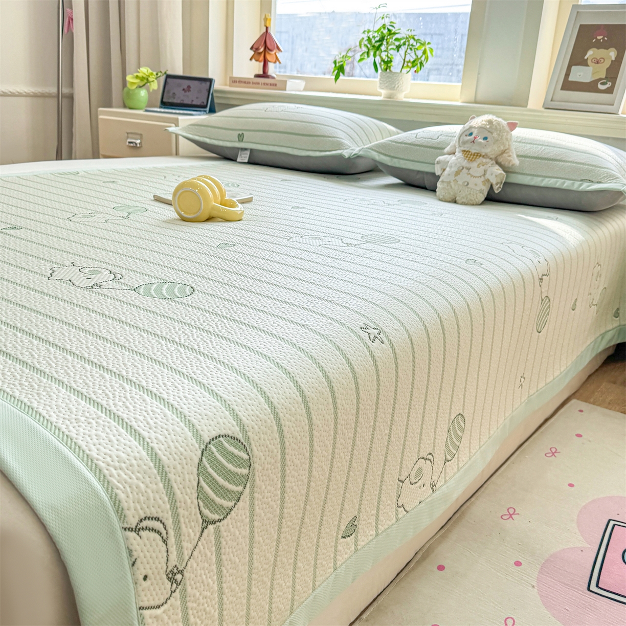 91家纺网 家纺一手货源 找家纺 （总）源舍家纺 2026新款A类PE卡通凉席三件套小红书爆款可水洗空调软席凉感值超0.25-床笠