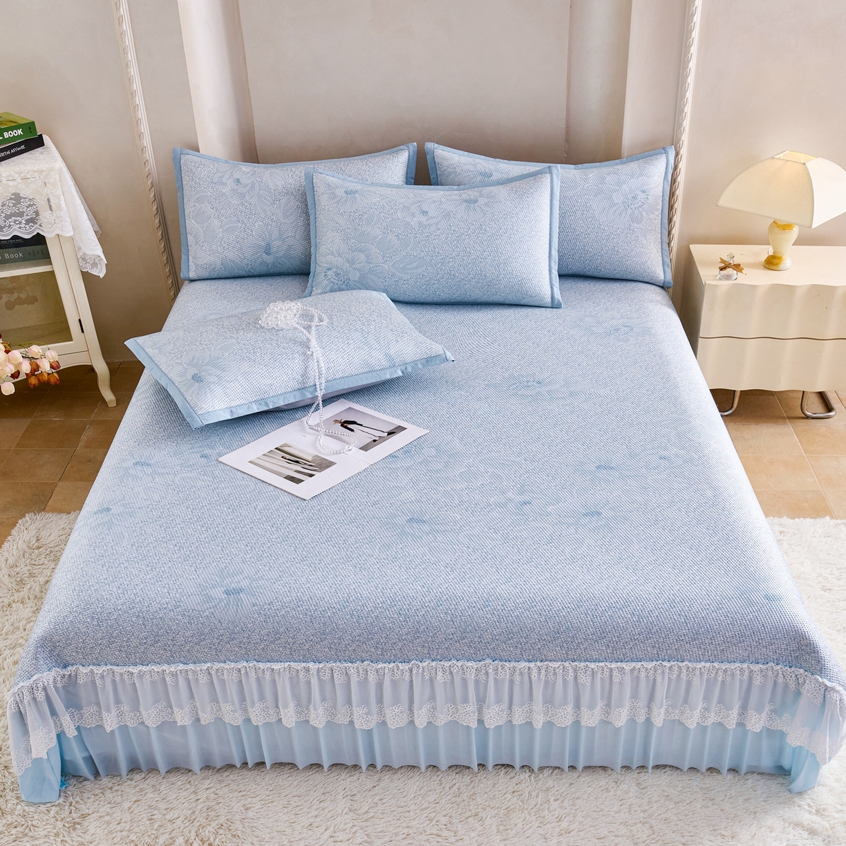 91家纺网 家纺一手货源 找家纺 （总）尚品凤凰 2025新款凉感冰丝席三件套凉席