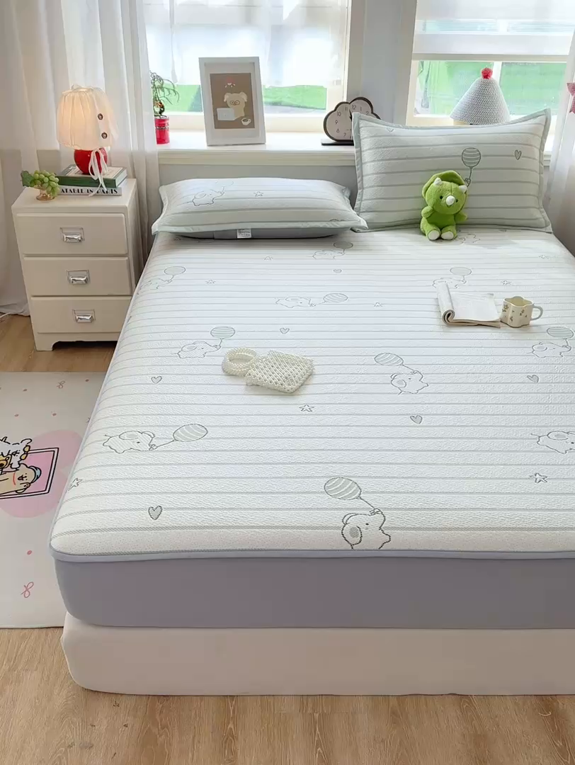 91家纺网 家纺一手货源 找家纺 源舍家纺 2026新款A类PE卡通凉席三件套小红书爆款可水洗空调软席凉感值超0.25-床笠 气球小象-青啵啵床笠款