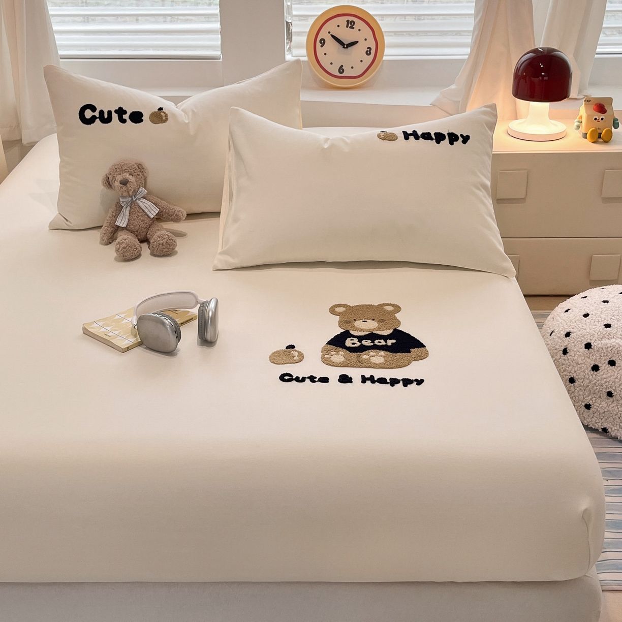 91家纺网 家纺一手货源 找家纺 其奥家纺 2026春夏新款纯棉全棉老粗布床笠纯色凉席 奇迹熊-浅米