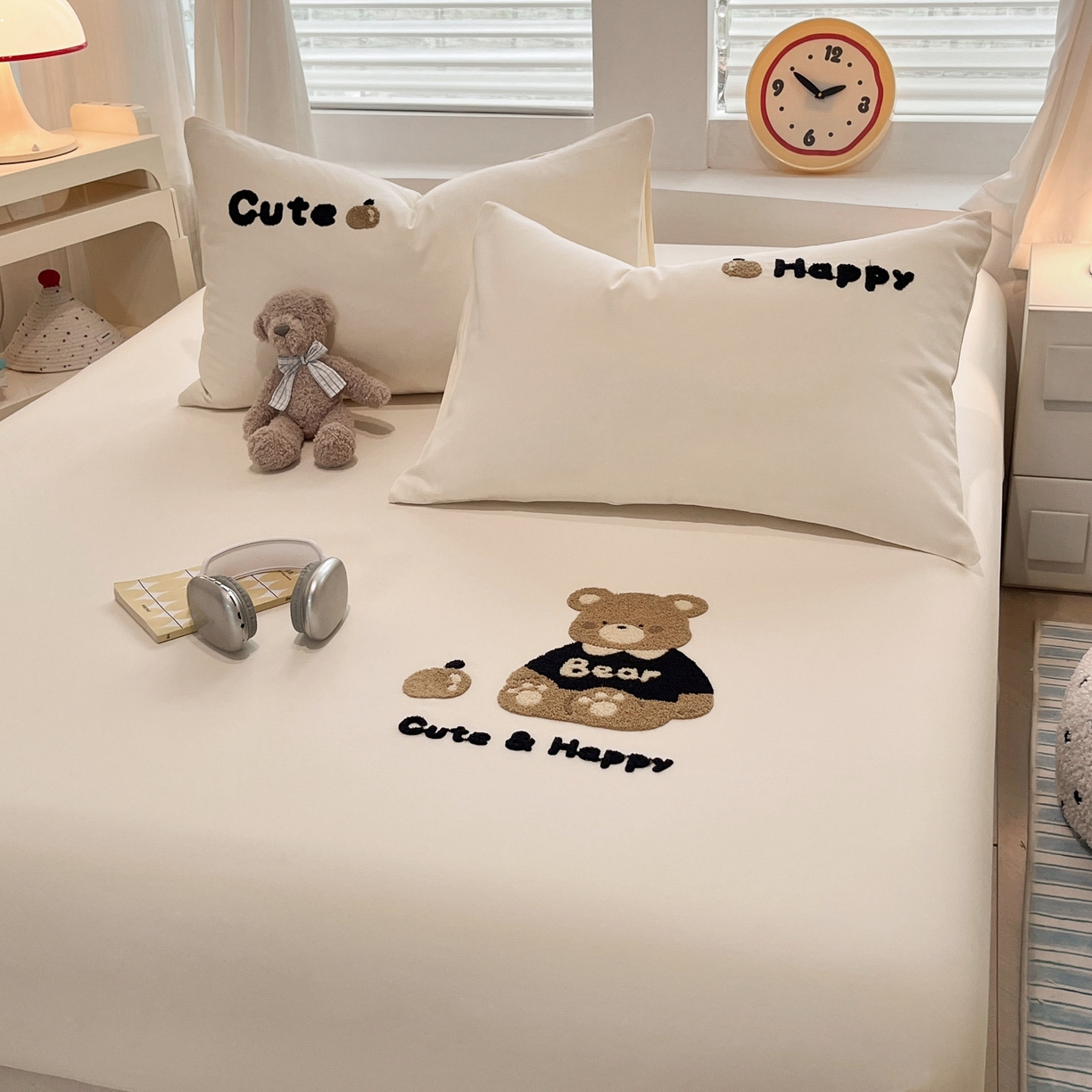 91家纺网 家纺一手货源 找家纺 其奥家纺 2026春夏新款纯棉全棉老粗布床笠纯色凉席 奇迹熊-浅米