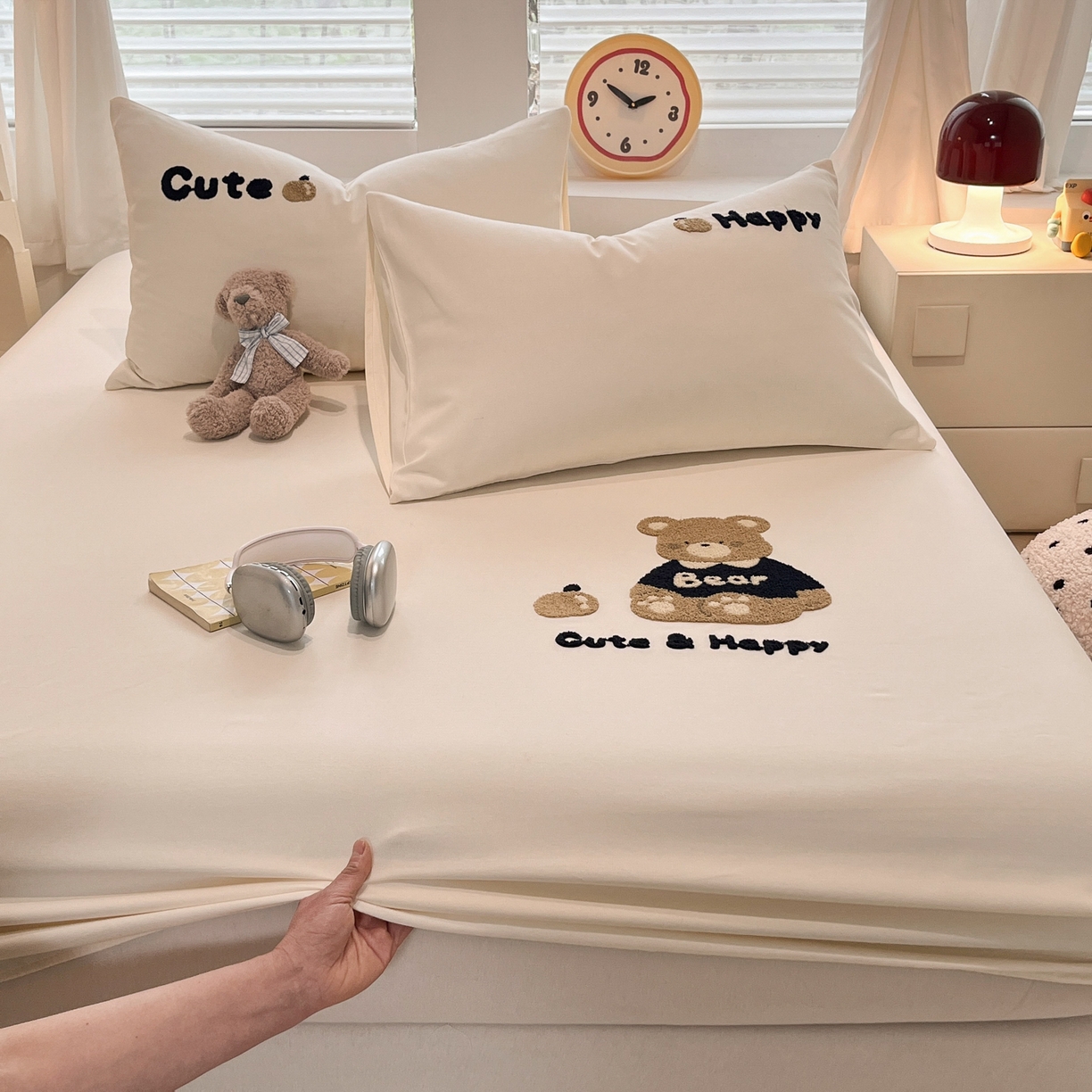 91家纺网 家纺一手货源 找家纺 其奥家纺 2026春夏新款纯棉全棉老粗布床笠纯色凉席 奇迹熊-浅米