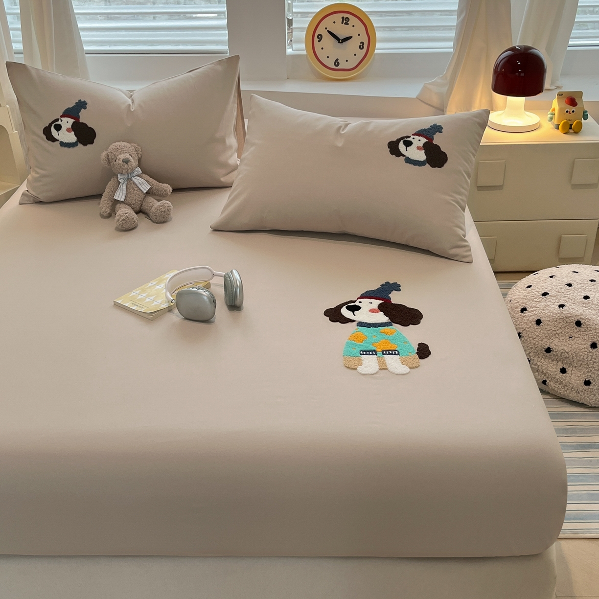 91家纺网 家纺一手货源 找家纺 其奥家纺 2026春夏新款纯棉全棉老粗布床笠纯色凉席 欢乐狗-奶咖