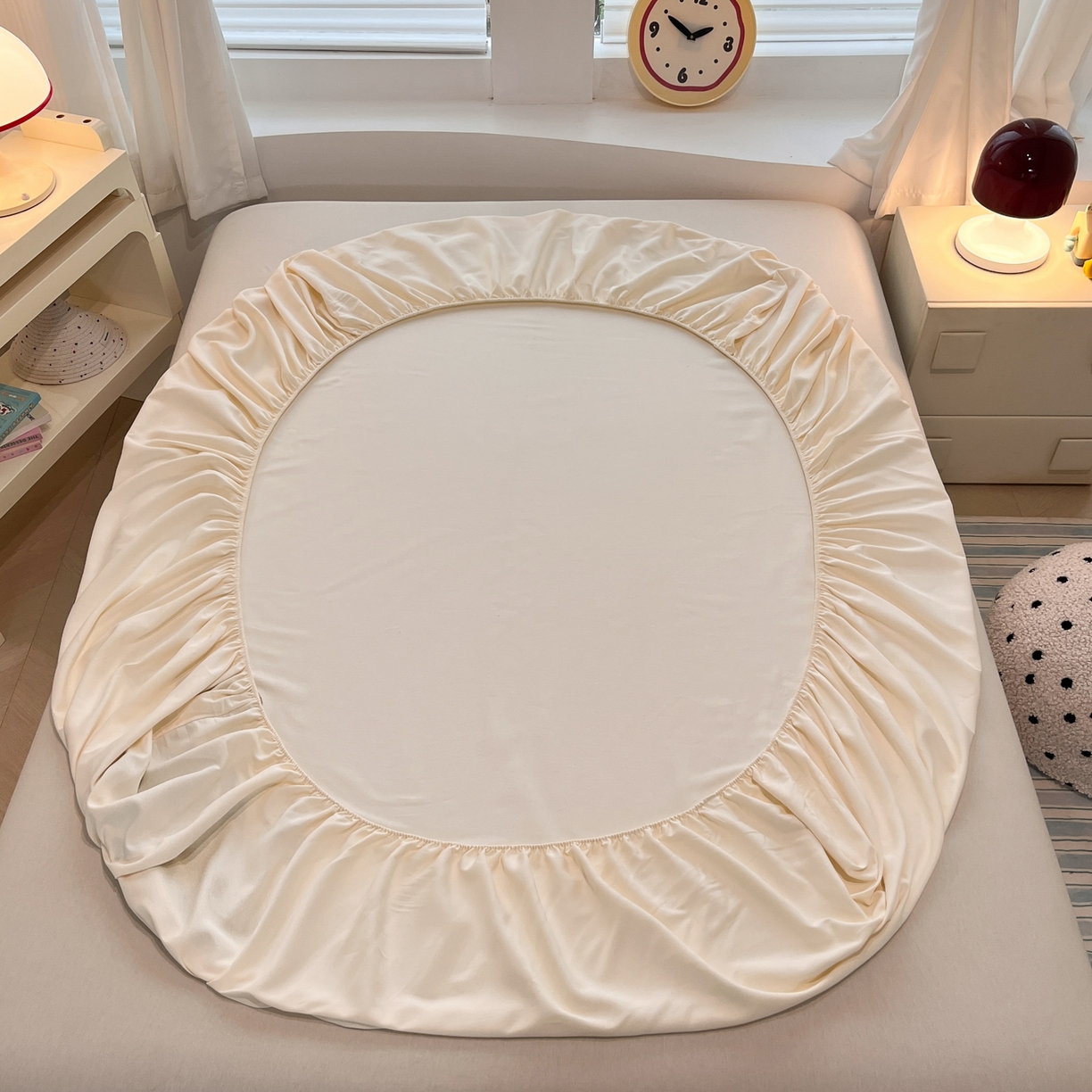 91家纺网 家纺一手货源 找家纺 其奥家纺 2026春夏新款纯棉全棉老粗布床笠纯色凉席 奇迹熊-浅米