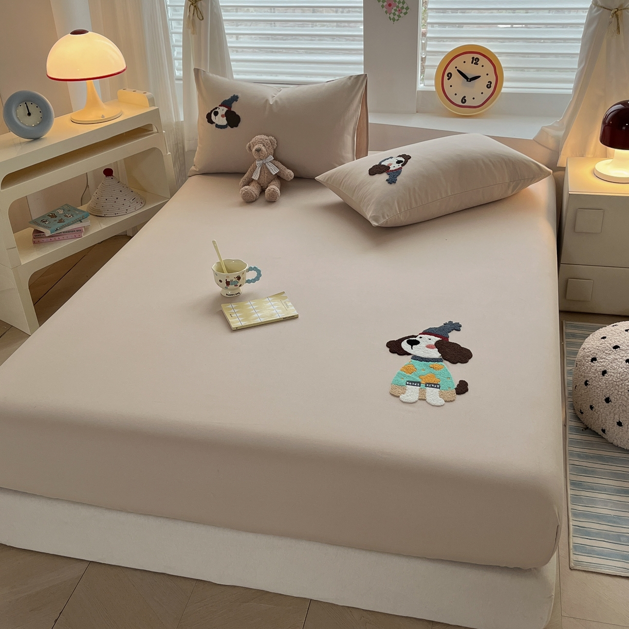 91家纺网 家纺一手货源 找家纺 其奥家纺 2026春夏新款纯棉全棉老粗布床笠纯色凉席 欢乐狗-奶咖