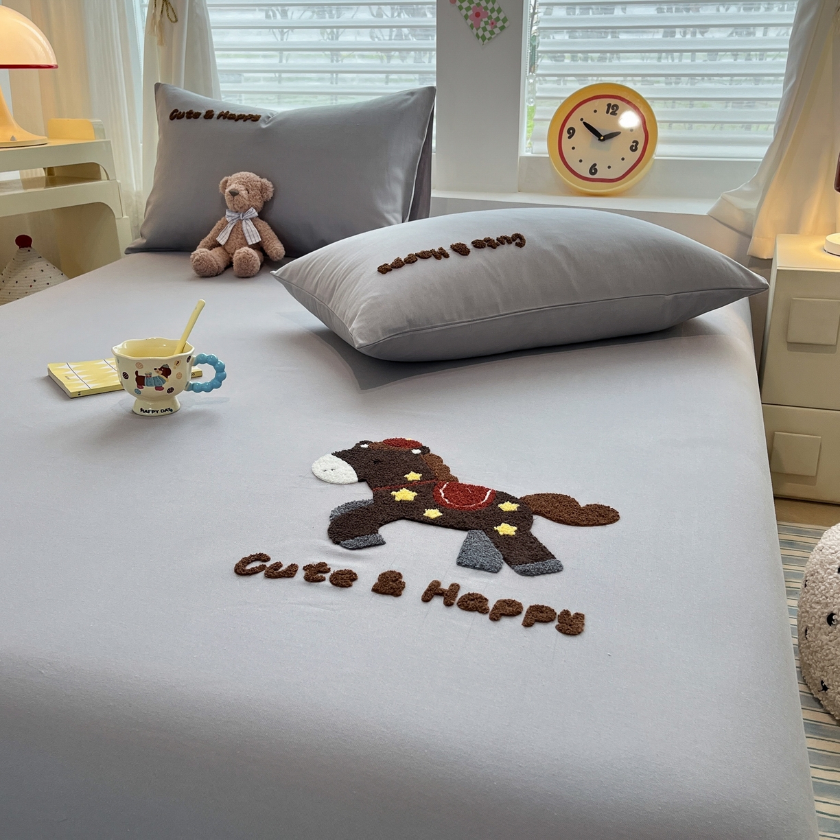 91家纺网 家纺一手货源 找家纺 其奥家纺 2026春夏新款纯棉全棉老粗布床笠纯色凉席 小马奔奔-灰