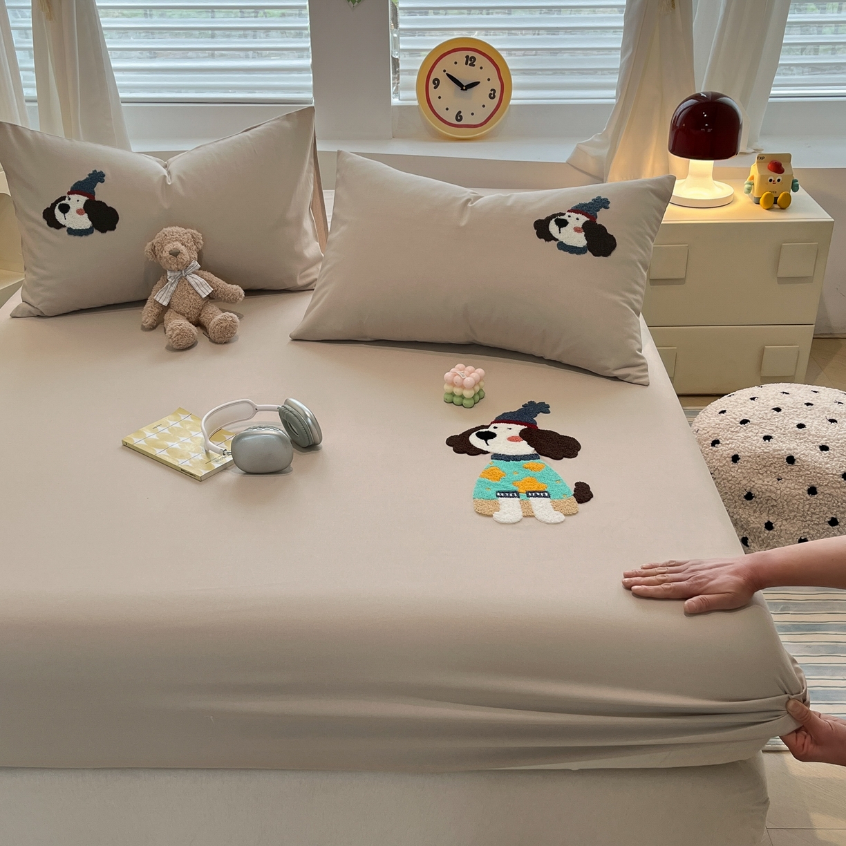 91家纺网 家纺一手货源 找家纺 其奥家纺 2026春夏新款纯棉全棉老粗布床笠纯色凉席 欢乐狗-奶咖