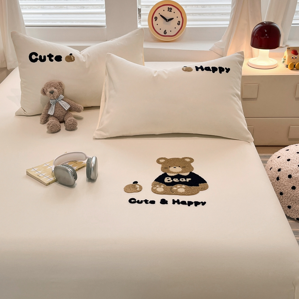 91家纺网 家纺一手货源 找家纺 其奥家纺 2026春夏新款纯棉全棉老粗布床笠纯色凉席 奇迹熊-浅米