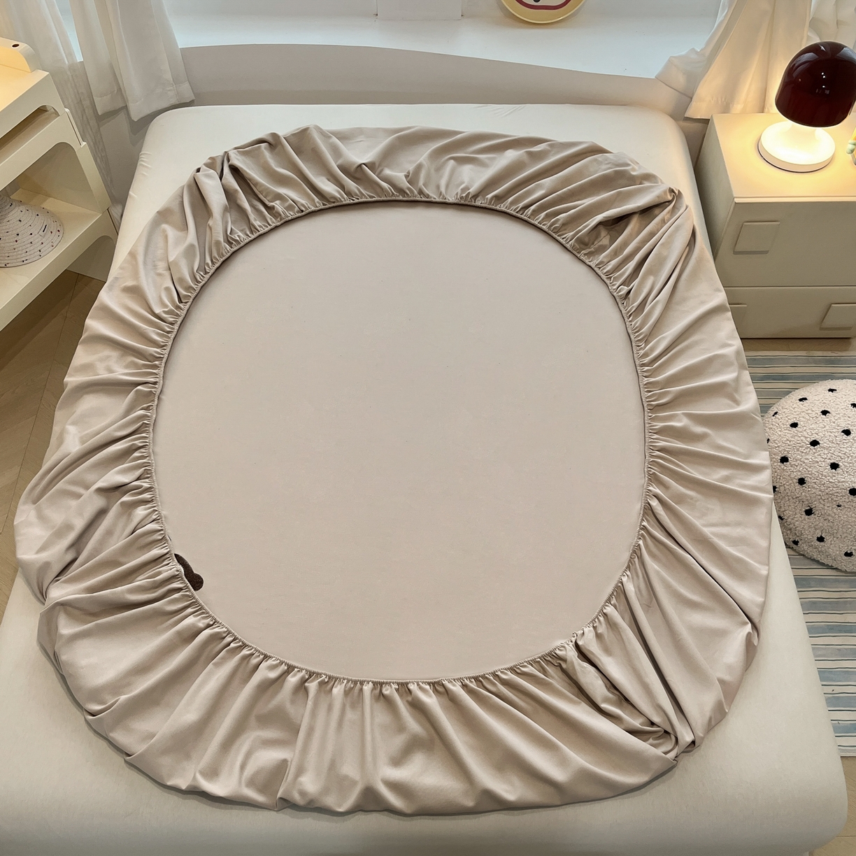 91家纺网 家纺一手货源 找家纺 其奥家纺 2026春夏新款纯棉全棉老粗布床笠纯色凉席 欢乐狗-奶咖