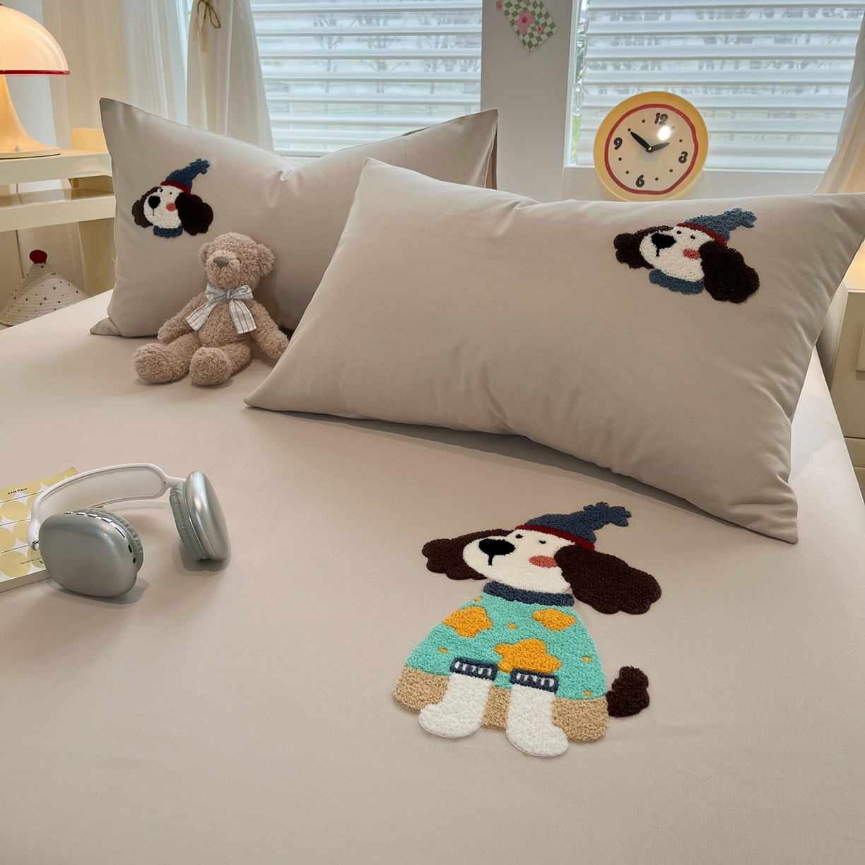 91家纺网 家纺一手货源 找家纺 其奥家纺 2026春夏新款纯棉全棉老粗布床笠纯色凉席 欢乐狗-奶咖