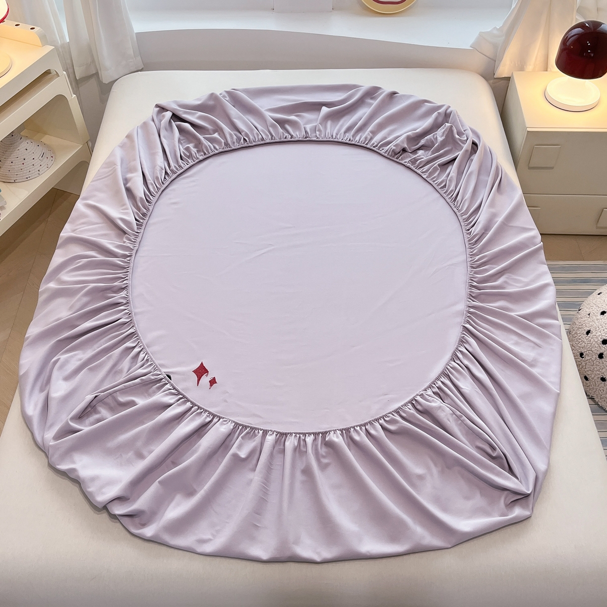 91家纺网 家纺一手货源 找家纺 其奥家纺 2026春夏新款纯棉全棉老粗布床笠纯色凉席 甜心小猫-紫