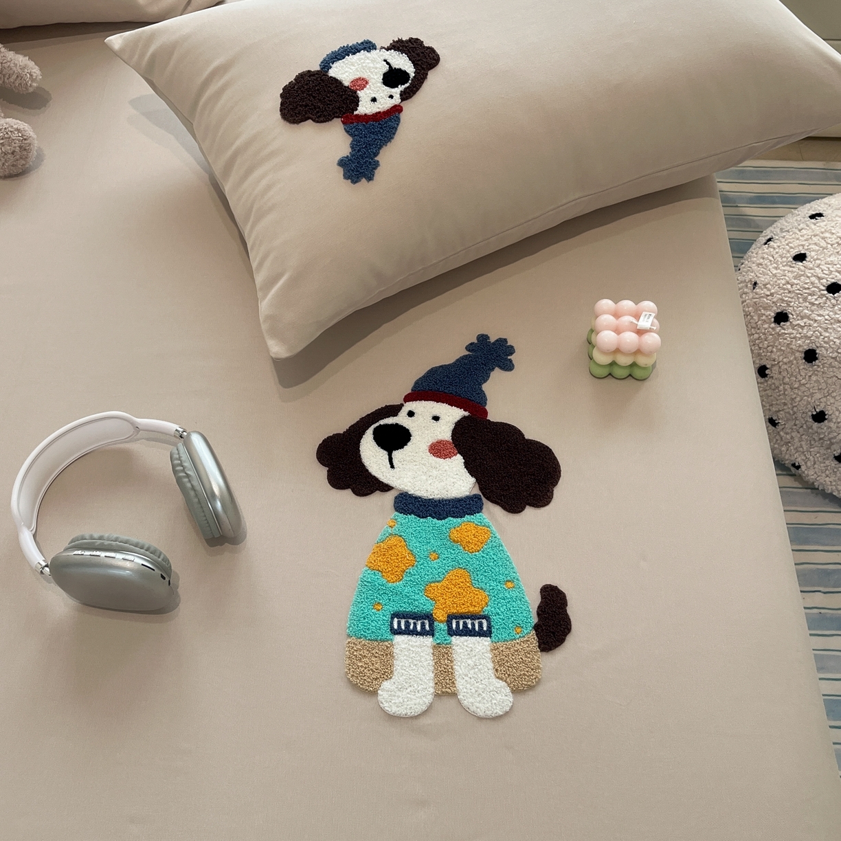 91家纺网 家纺一手货源 找家纺 其奥家纺 2026春夏新款纯棉全棉老粗布床笠纯色凉席 欢乐狗-奶咖