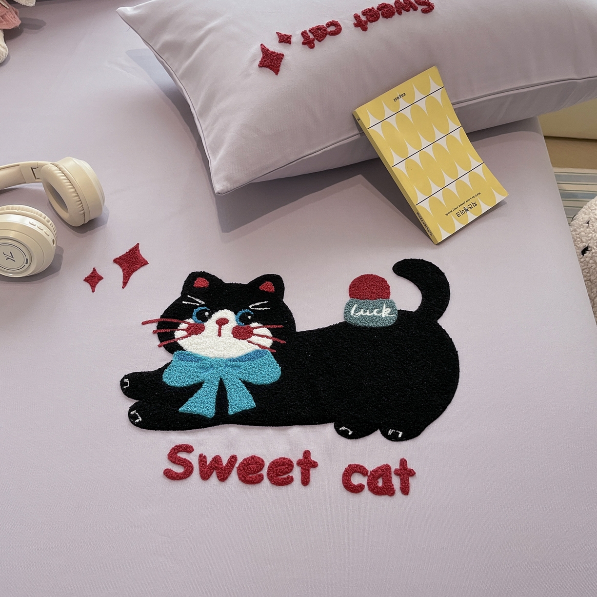 91家纺网 家纺一手货源 找家纺 其奥家纺 2026春夏新款纯棉全棉老粗布床笠纯色凉席 甜心小猫-紫