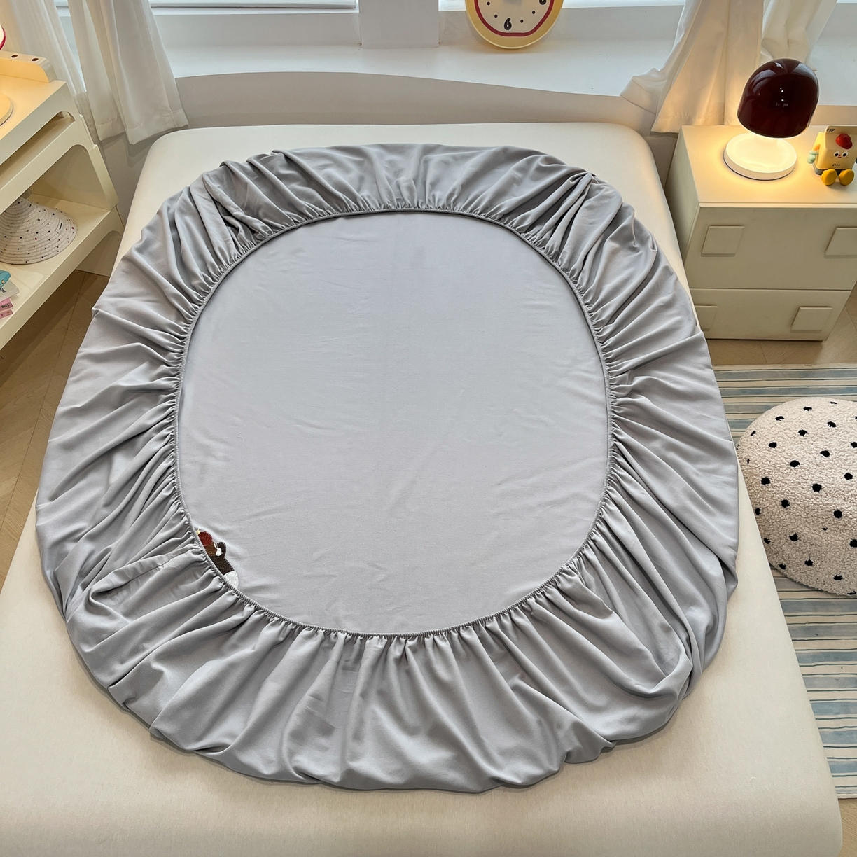 91家纺网 家纺一手货源 找家纺 其奥家纺 2026春夏新款纯棉全棉老粗布床笠纯色凉席 小马奔奔-灰