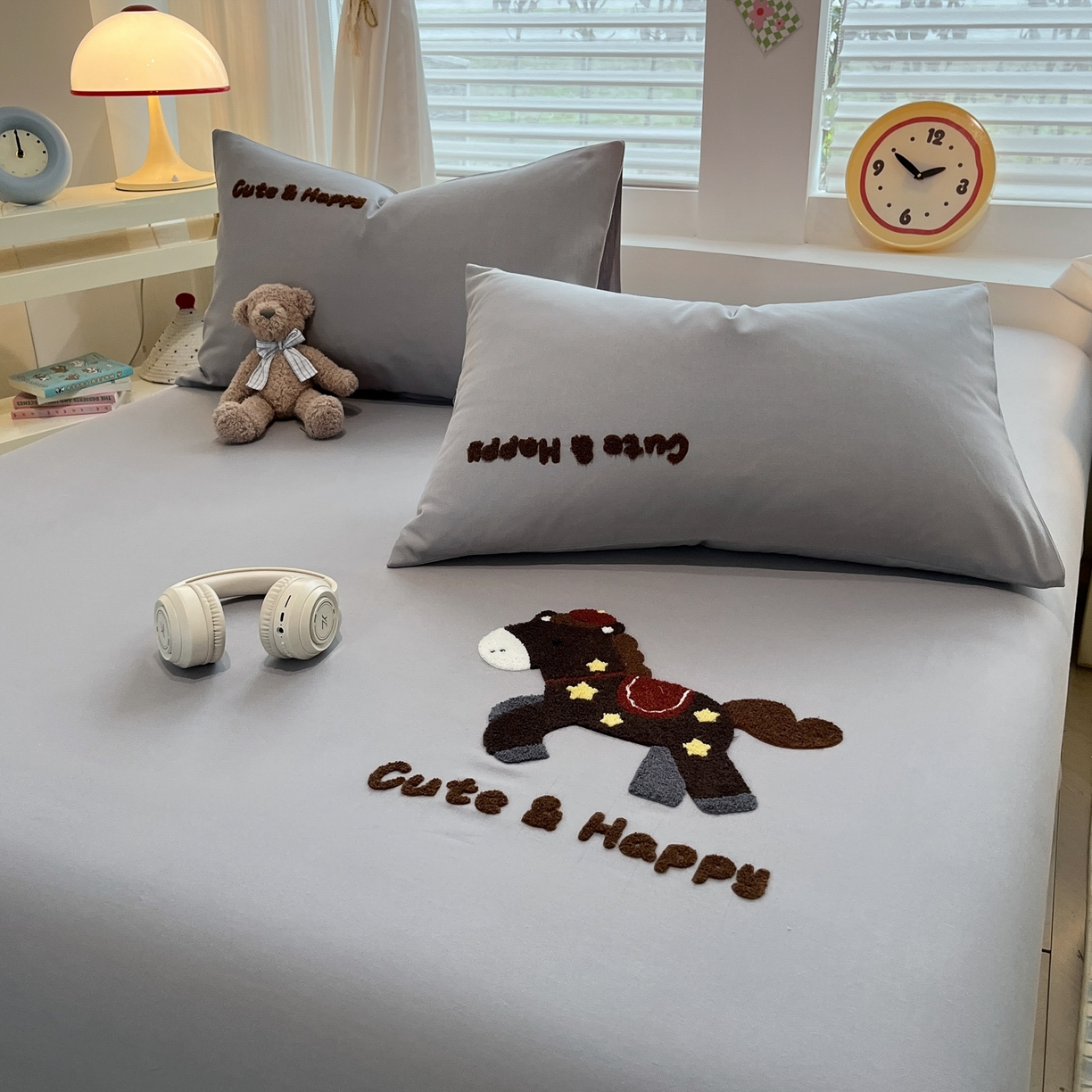 91家纺网 家纺一手货源 找家纺 其奥家纺 2026春夏新款纯棉全棉老粗布床笠纯色凉席 小马奔奔-灰