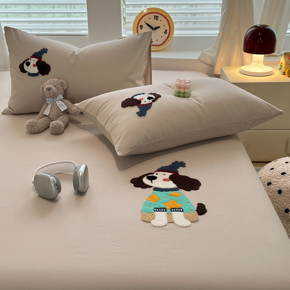 91家纺网 家纺一手货源 找家纺 其奥家纺 2026春夏新款纯棉全棉老粗布床笠纯色凉席 欢乐狗-奶咖