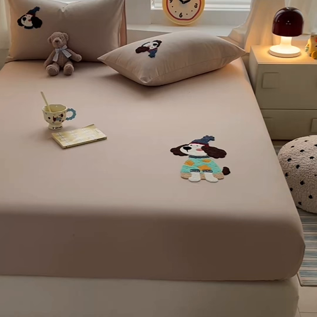 91家纺网 家纺一手货源 找家纺 其奥家纺 2026春夏新款纯棉全棉老粗布床笠纯色凉席 欢乐狗-奶咖