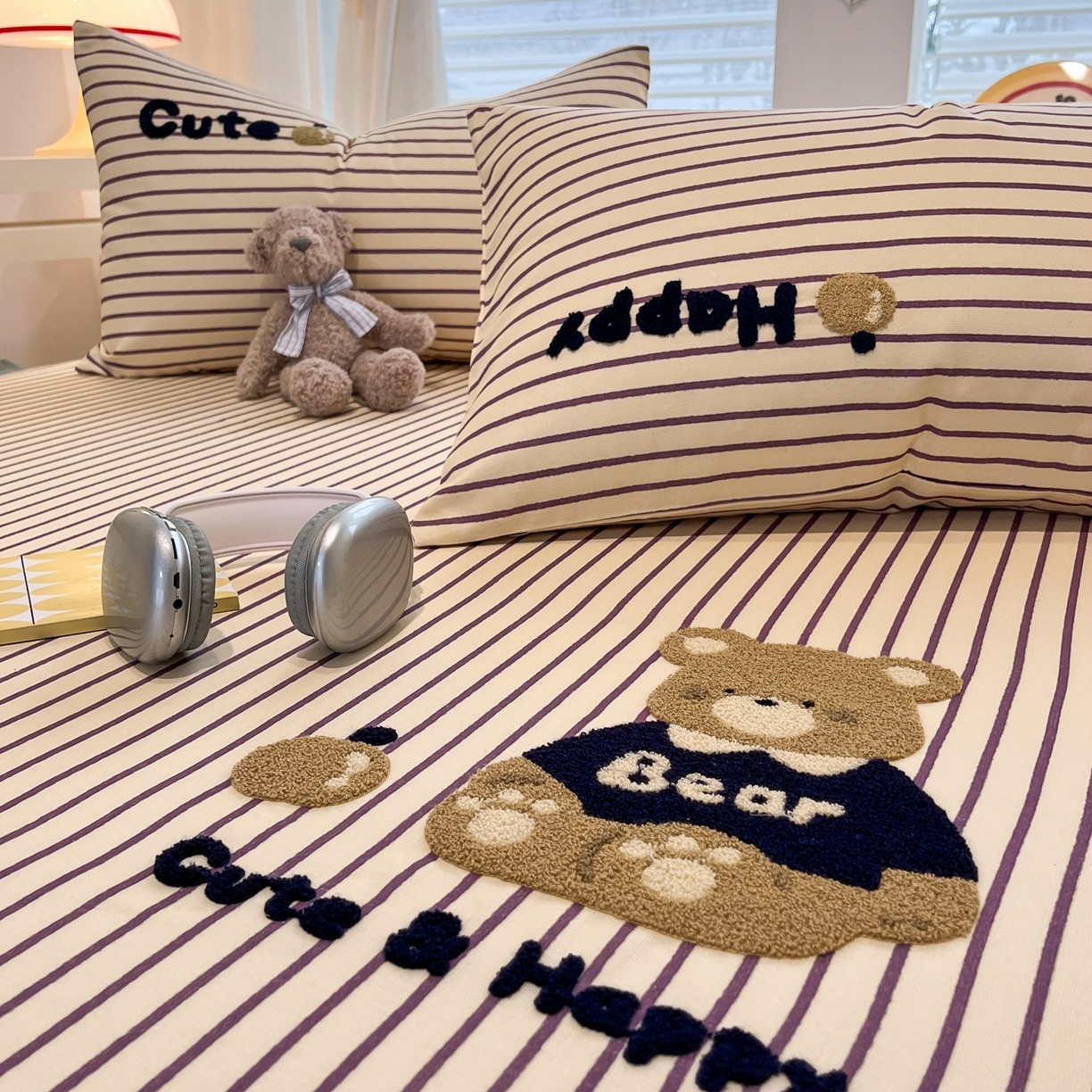 91家纺网 家纺一手货源 找家纺 其奥家纺 2026春夏新款纯棉全棉老粗布床笠印花凉席 奇迹熊-细条